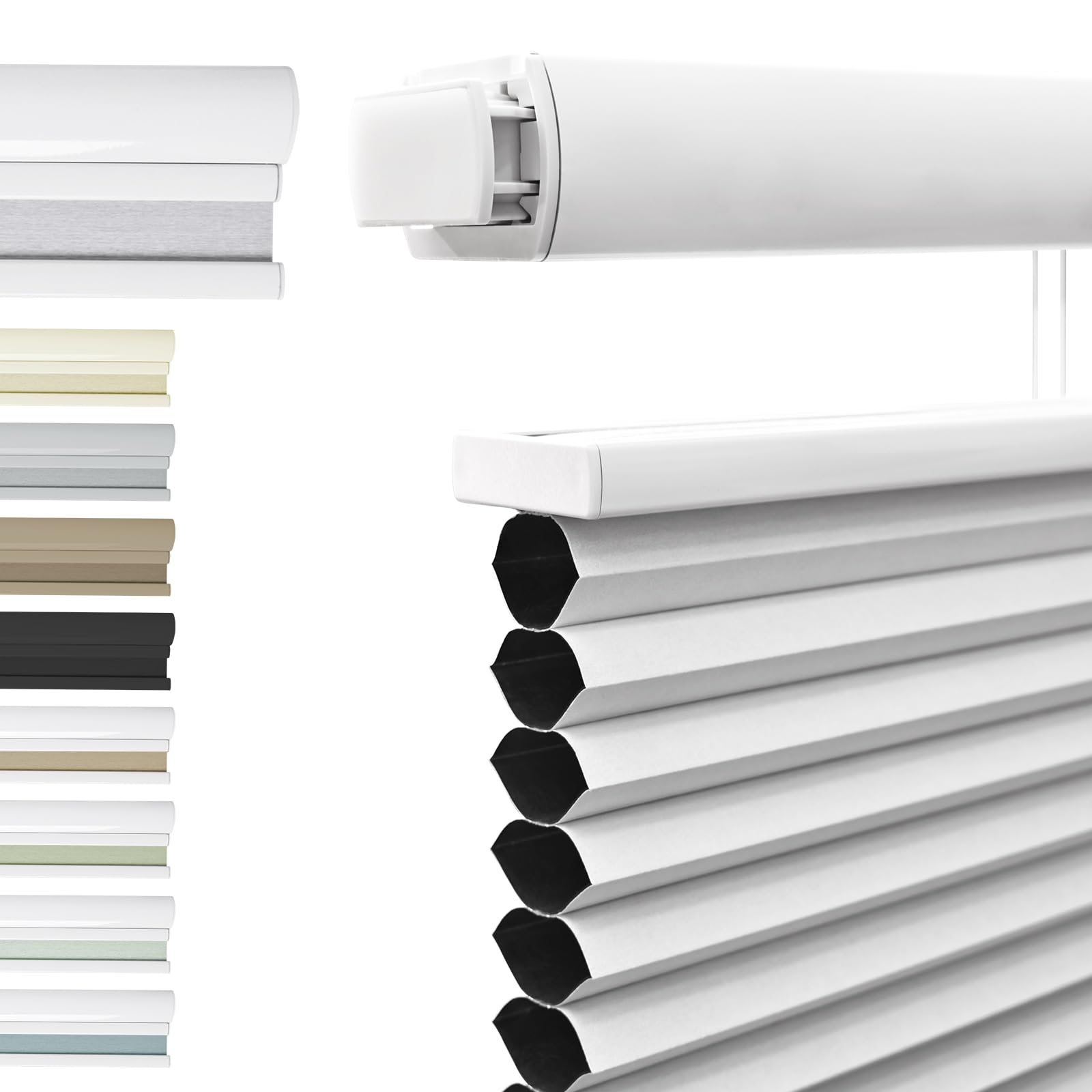 Blackout Top Down Bottom Up Cellular Blinds No Drill No Tools Custom Cordless Honeycomb Shades for Window Privacy Blinds Window Treatment(White,143cm W x 120cm H)