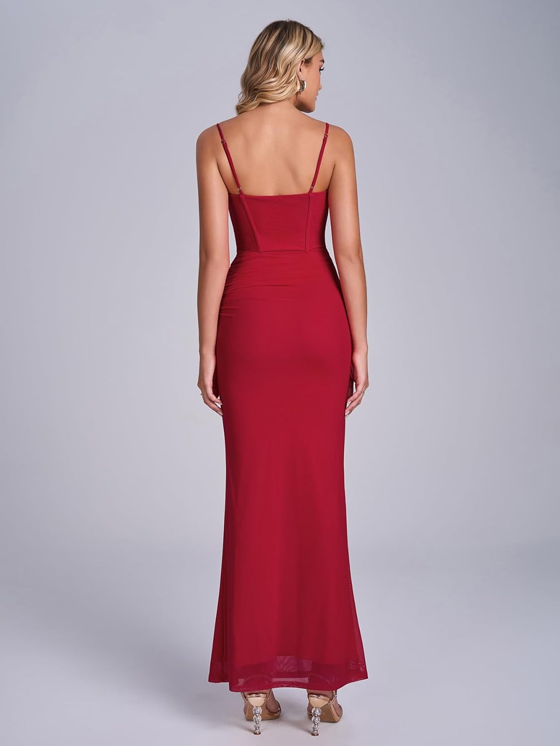 KUTUMAI Vintage Lace Corset Floral Maxi Long Dress Bodycon Ruched Tie Formal Wedding Guest Dresses for Women Elegant - Image 3