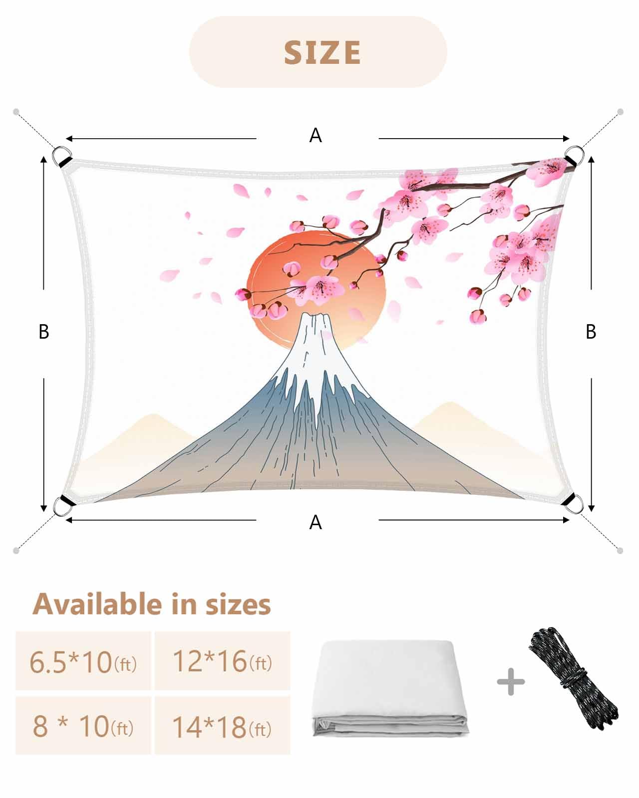 Sun Shade Sail 6.5'x10' Cherry Blossoms Rectangle Sun Shade Sails
