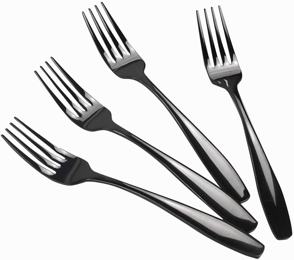 Wekioger 12 Piece Stainless Steel Table Fork Set, 8 Inch Dinner Forks, Black