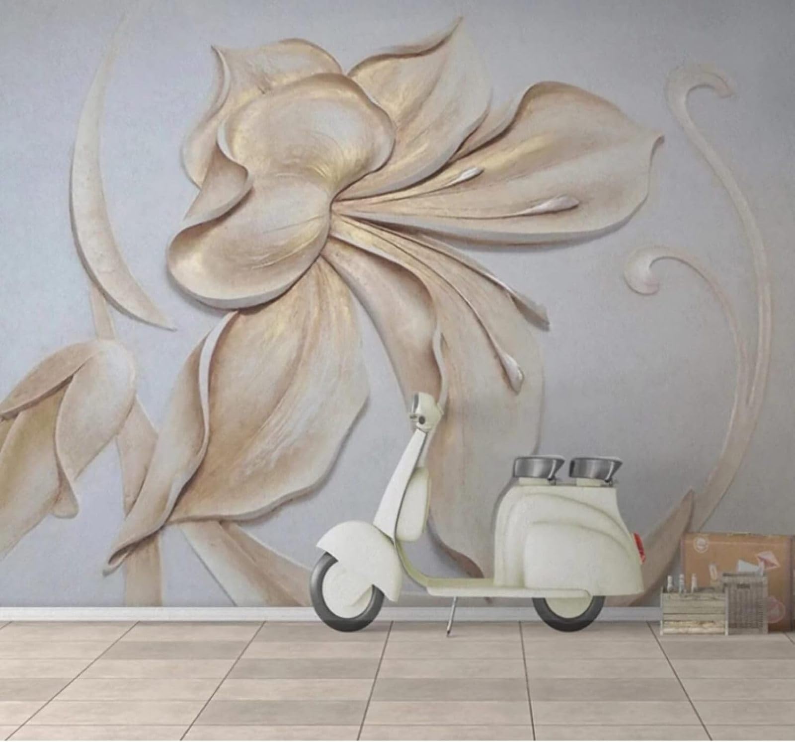XLMING Relief Minimalist Creative Gold Lily 3D Wallpaper Luxury Home Dining Decor Paste Sofa Living Room The Wall for Bedroom Mural-430cm×300cm