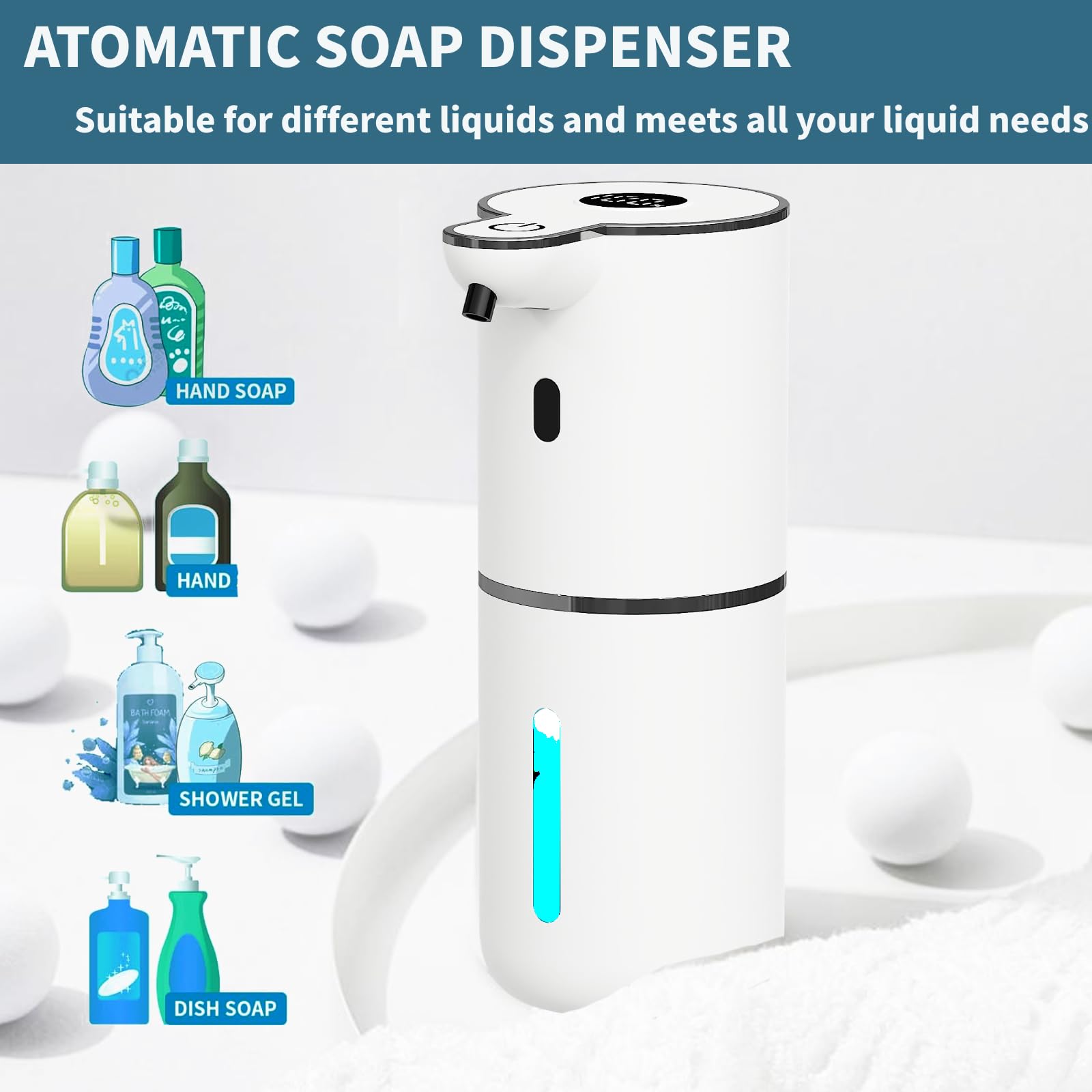 Dispensador automático de jabón sin tacto, dispensador de jabón espumante con 6 niveles ajustables manos libres USB recargable dispensador eléctrico montado en la pared dispensador de platos cocina