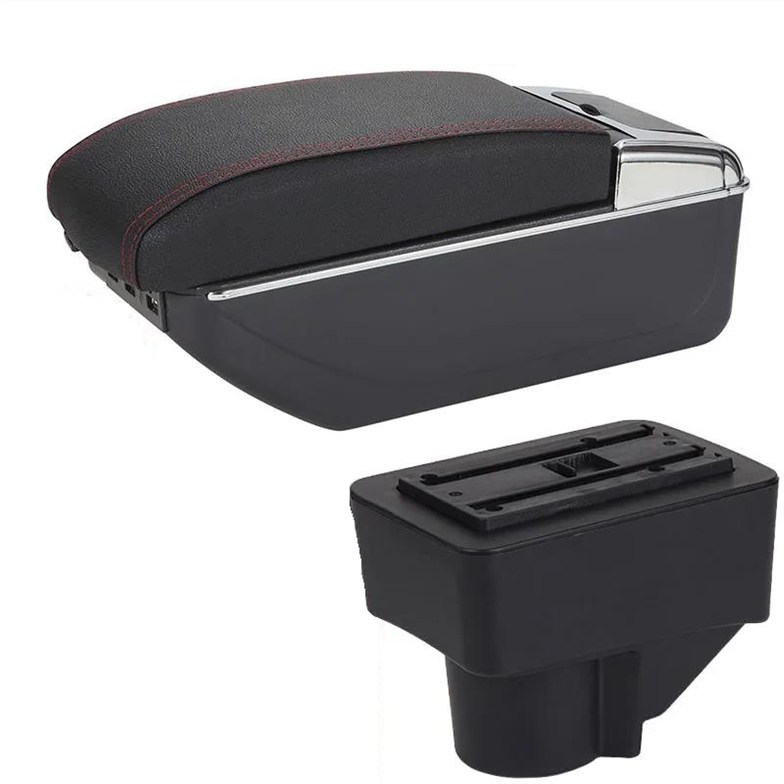 NOHEEU Car Armrest Special Storage Box Modified Parts For Fiesta MK7 2009 2010 2011 2012 2013 2014 2015 2016 2017(B1 Black red 7USB)