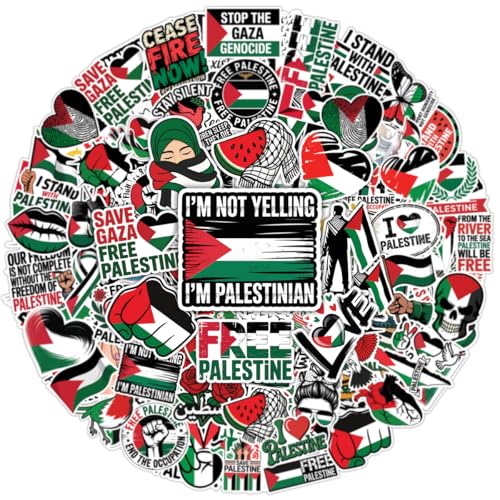 64PCS Palestine Themed Stickers – Middle Eastern Flag Vinyl Decals for Laptop, Water Bottle, Scrapbook, Luggage, Travel Journal Accessories