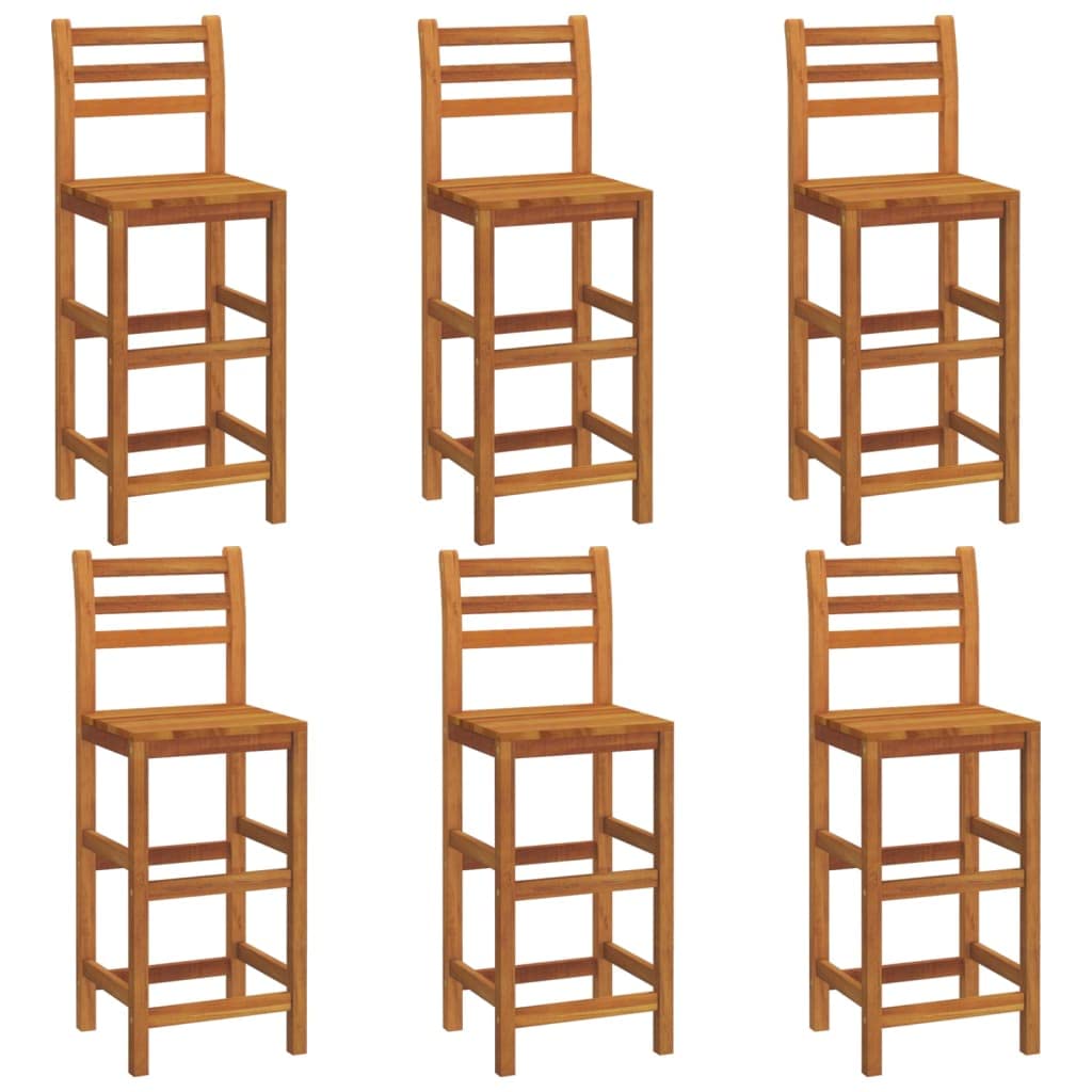 Lot de 6 tabourets de bar en bois massif d'acacia avec dossier et repose-pieds pour l'intérieur et l'extérieur avec surface revêtue d'huile