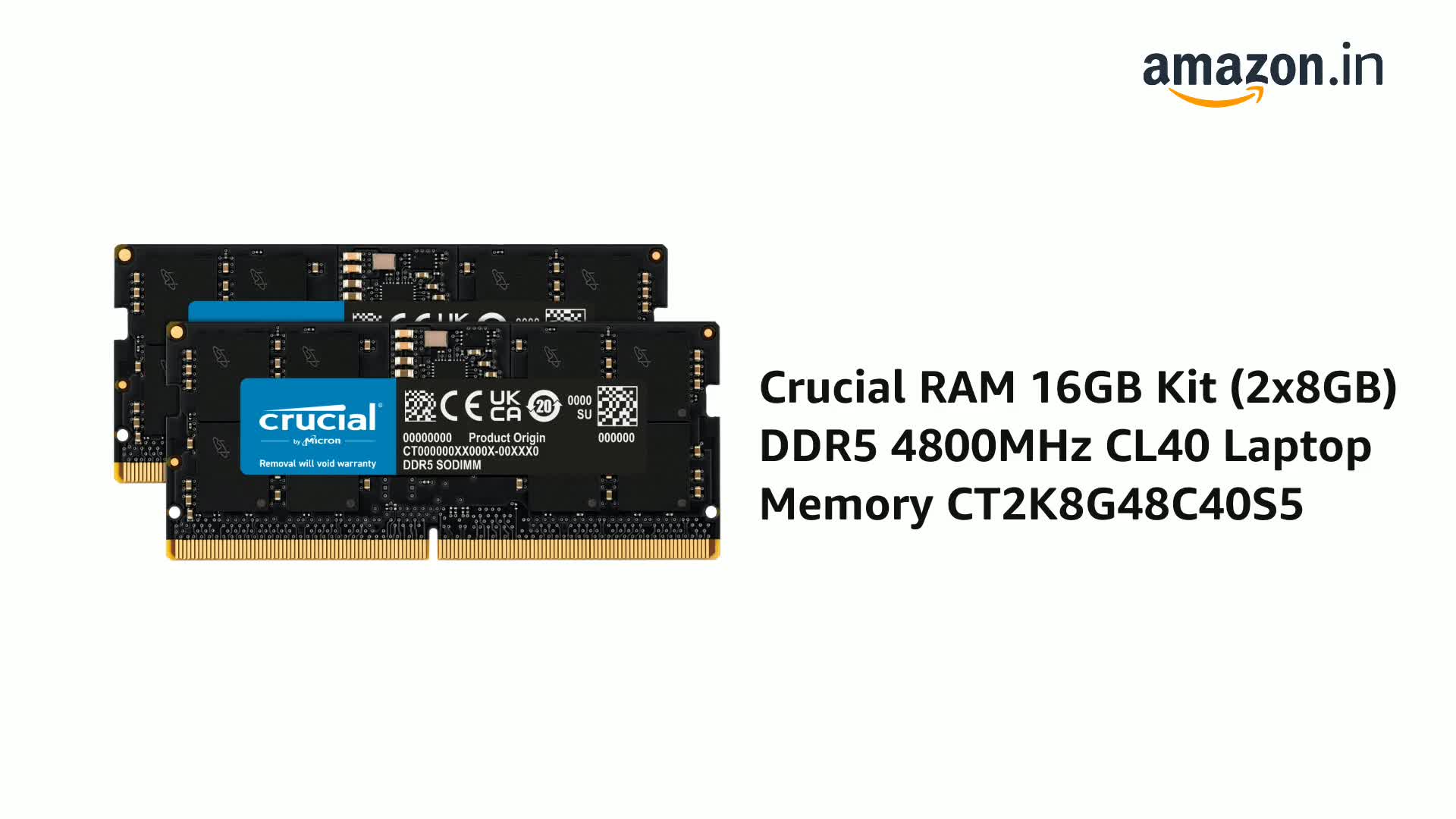 Amazon.in: Buy Crucial RAM 16GB Kit (2x8GB) DDR5 4800MHz CL40