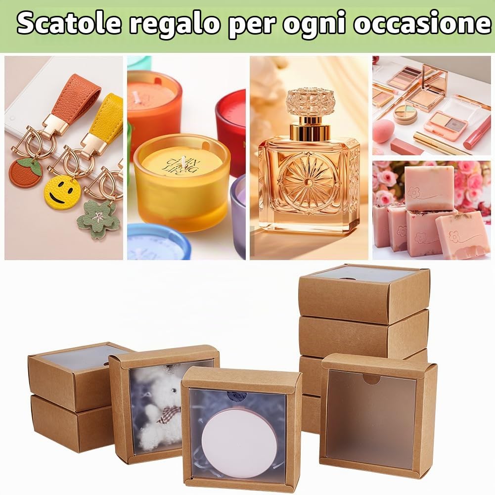 BENECREAT 20 Scatola di Carta Quadrata con Finestra In PVC, Scatola Regalo In Carta Da 11x11x4.5cm per Bomboniere, Regalo Del Festival, Cioccolatini, Biscotti, Piccoli Mestieri