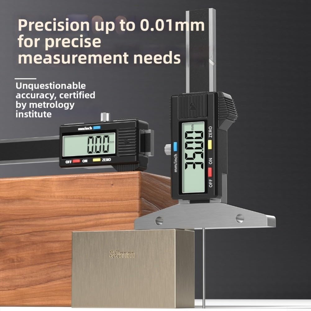 Medidor de profundidad de banda de rodadura de acero inoxidable 0,01 mm de precisión (0-150 mm) | Rango de 0-25,4 mm, resolución de 0,01 mm, para función de reinicio cero, pantalla LCD clara, conmutable en pulgadas/mm