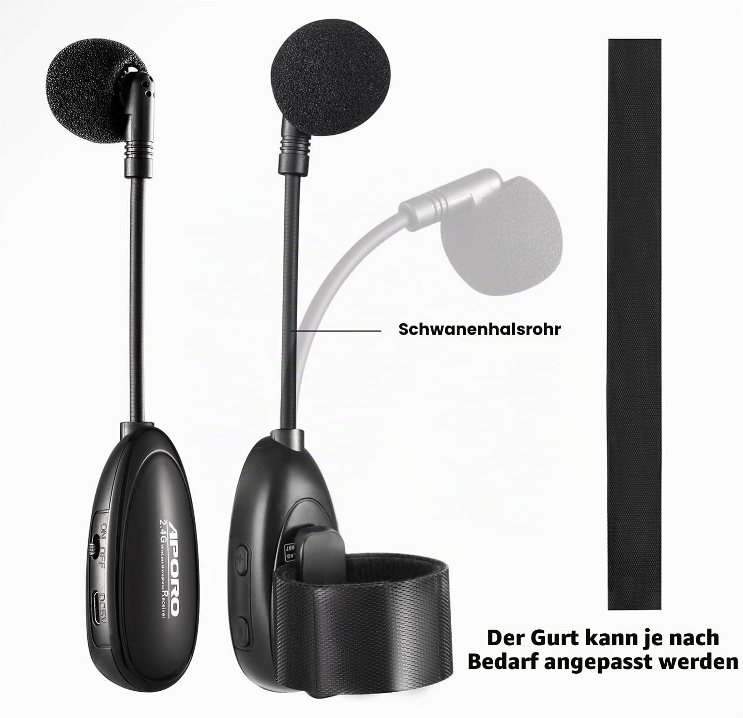 2.4G Drahtlos Flute Mikrofon Umbinden Musikinstrumente Mikrofon, Drahtloser Empfänger und Sender, für Flute und mehr