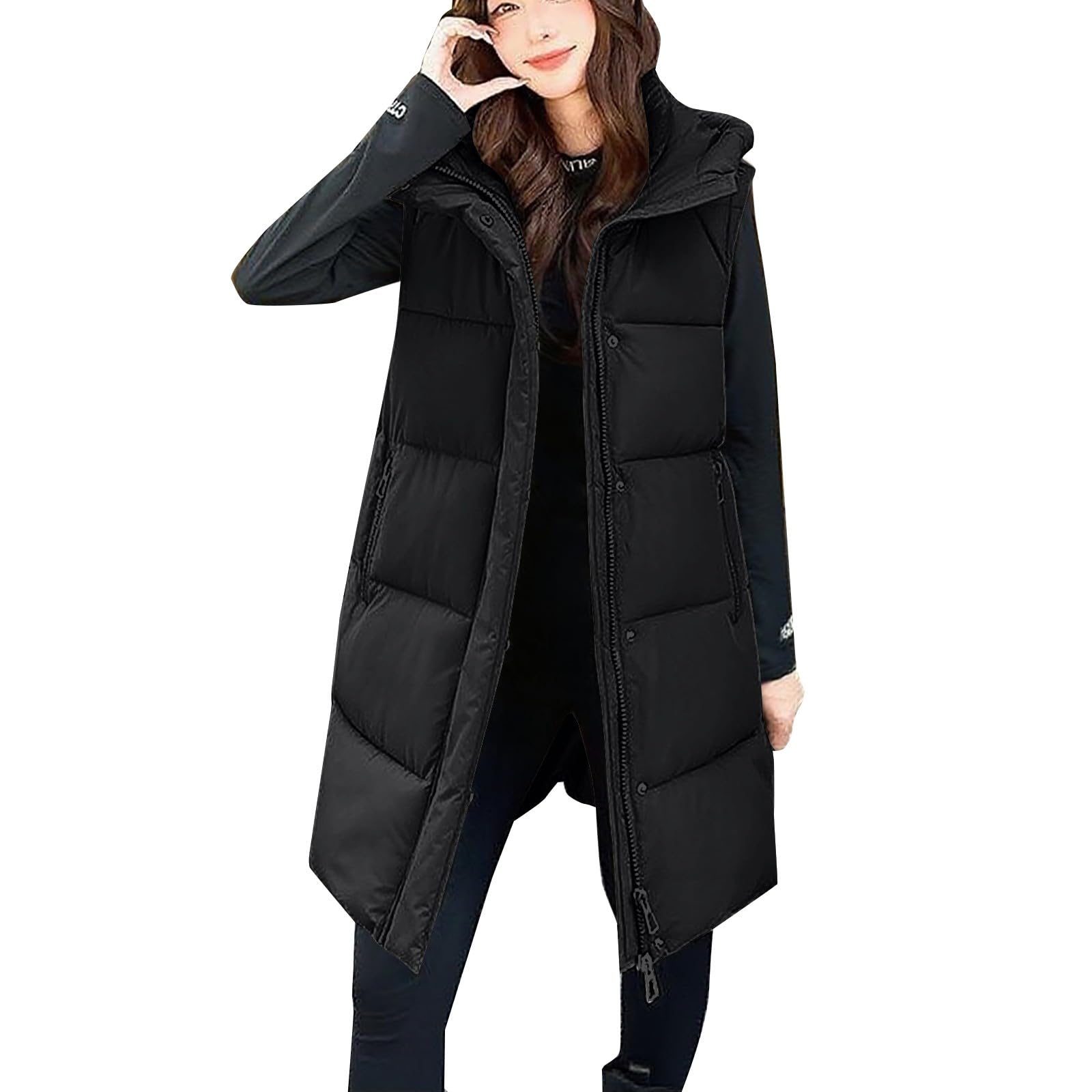 Giacche imbottite per le donne invernali di media lunghezza piumino cappotto con zip chiusura con bottoni cappotti caldi trapuntati giacca con cappuccio con maniche rimovibili Capispalla oversize