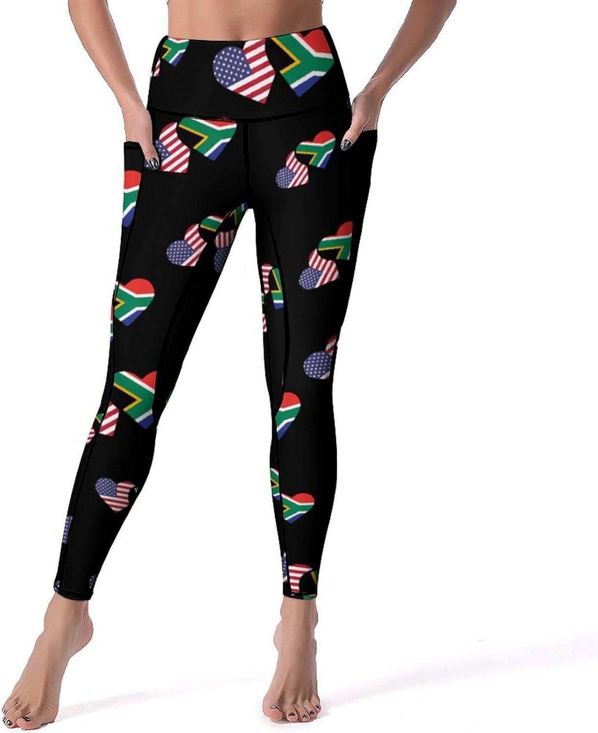 South Africa U.S. Flag Women's Yoga Pants Novelty High Waist Leggings Workout Running Lounge Pant