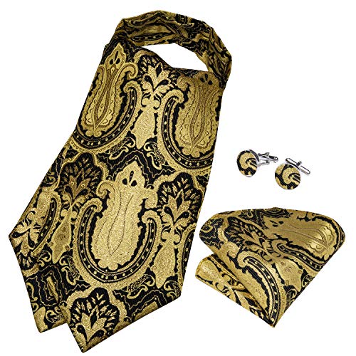 Image of DiBanGu 3PCS Ascot Ties for Men Wedding Jacquard Woven Silk Ascot Cravat for Men Cravat Tie and Pocket Square Set