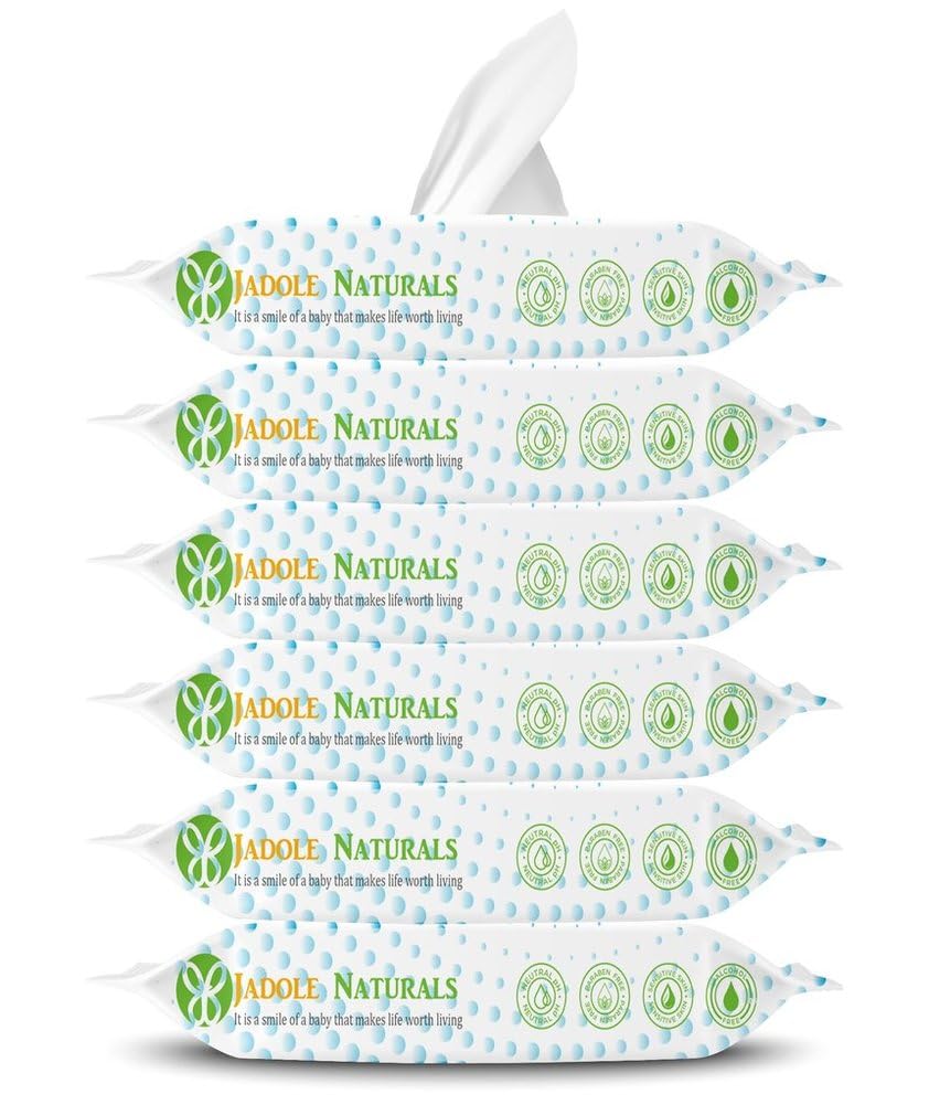 Jadole Naturals Jadole Naturals, Baby Wipes 99.9% Water, with Aloe Vera Extract, 6 Pieces