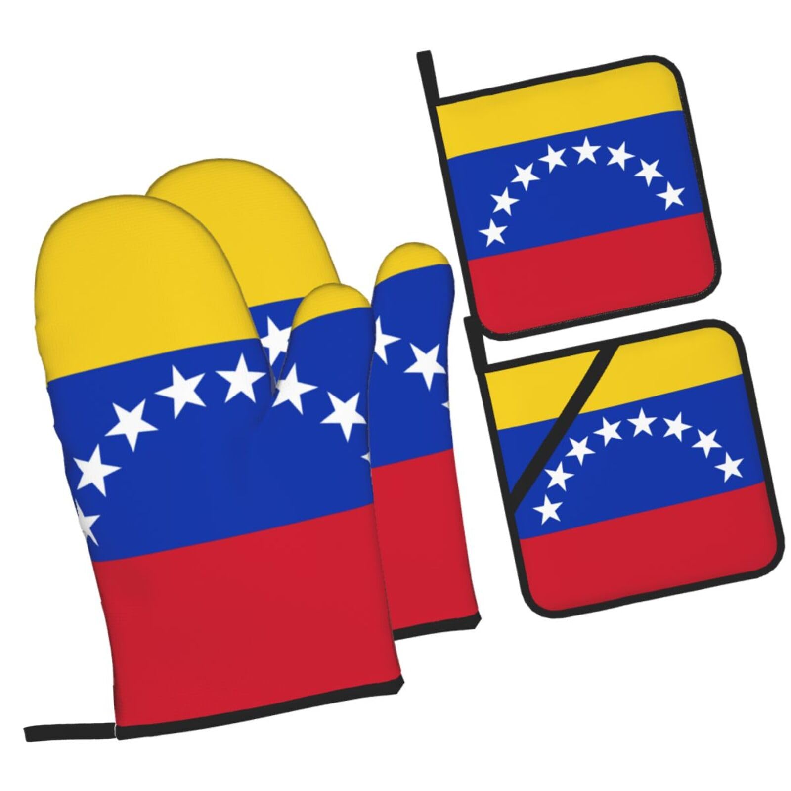 Flag of Venezuela Printed Oven Mitts and Pot Holders Heat Resistant Set of 4 Pcs, Modern Kitchen Gloves & Potholders for Cooking Baking Grilling
