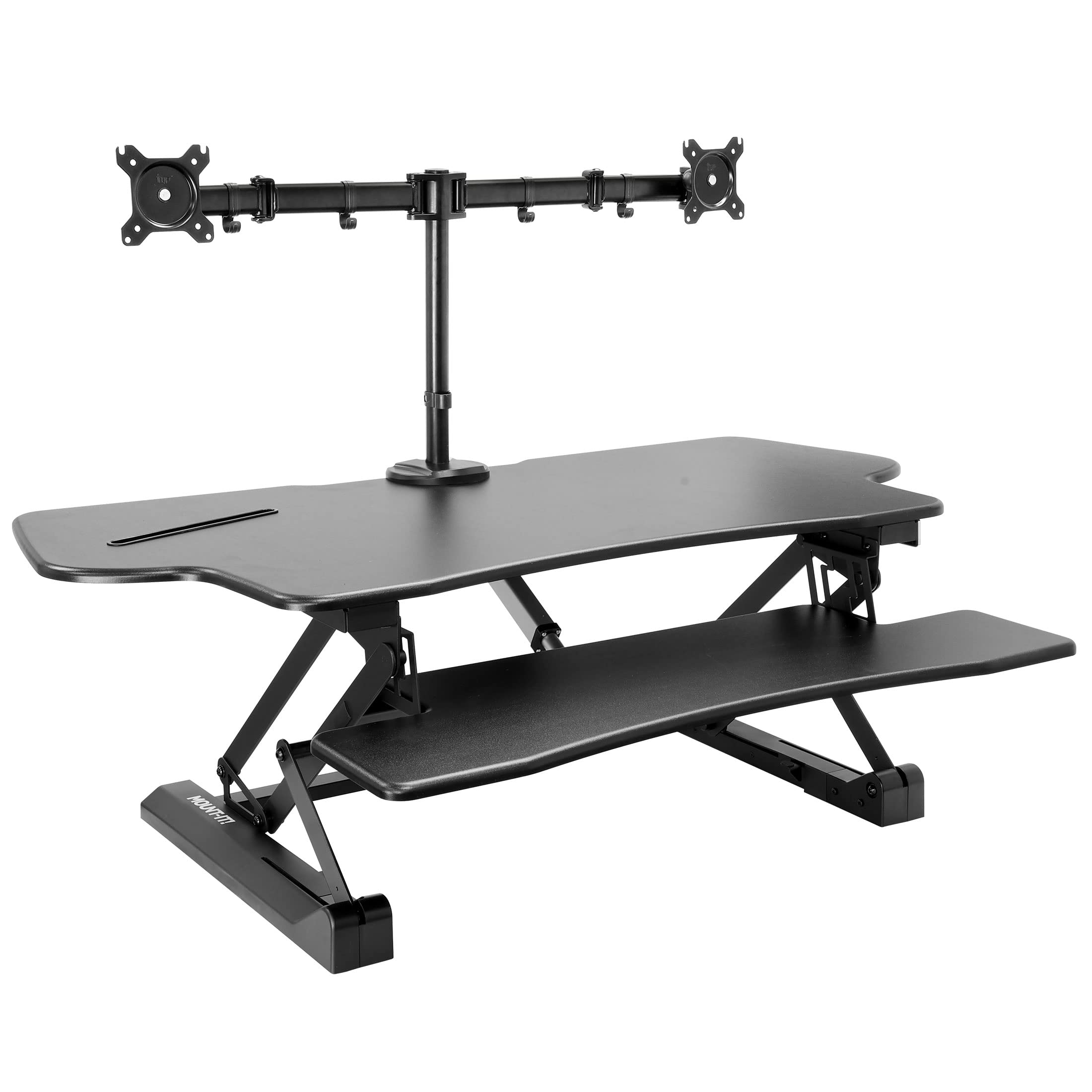 Mount-It Electric Standing Desk Converter with Dual Monitor Arm Stand Up Desk Riser X-Large 47 2 Wide Electric — view 3