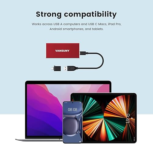 Miniatura 6 de Vansuny SSD externo portátil de 1 TB, USB 3.1 Gen2 540MBs de datos de alta velocidad SSD Disco duro externo USB C, mini unidad de estado sólido