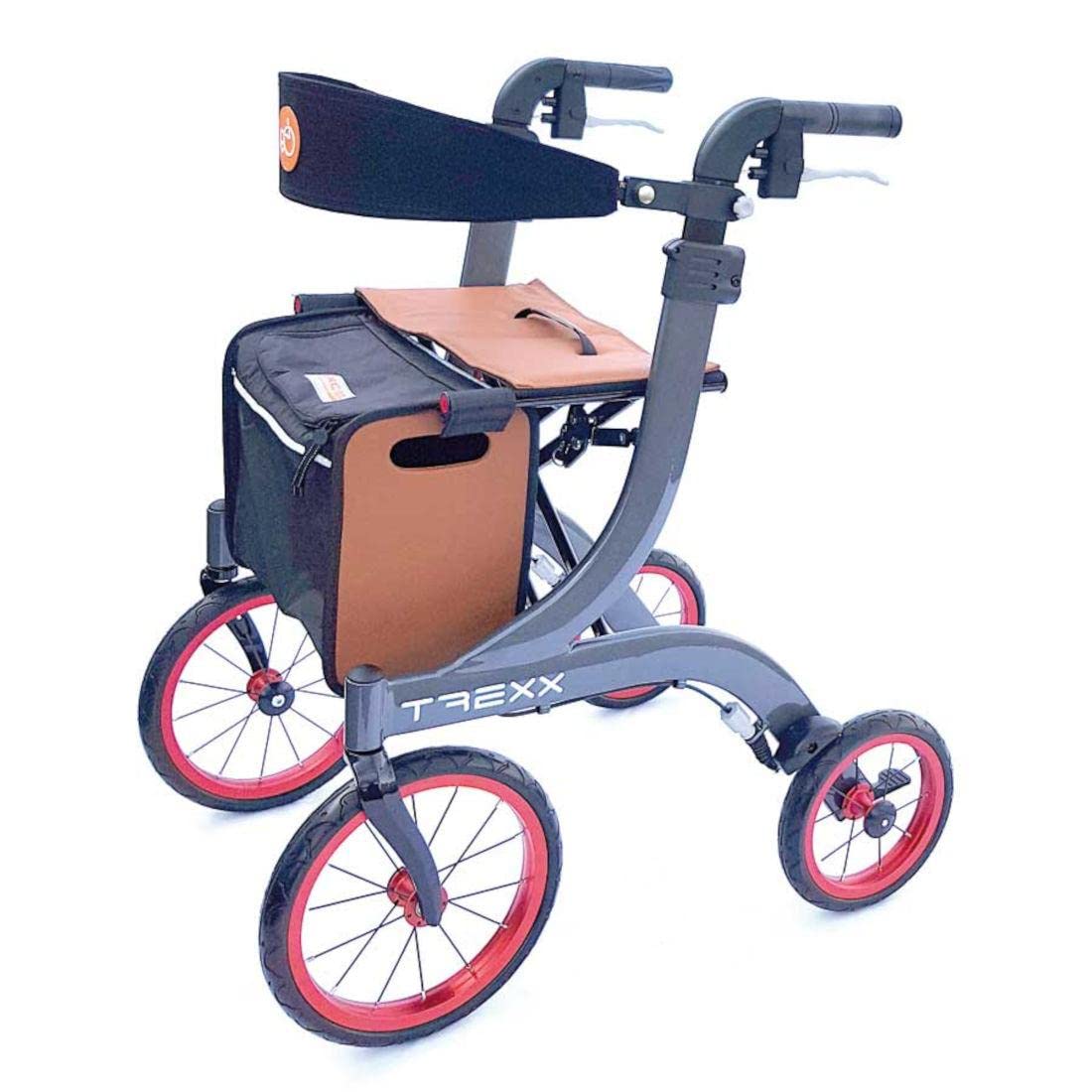 FabaCare Outdoor-Rollator TREXX, faltbarer Leichtgewichtrollator, extra große Räder fürs Gelände, Sicherheitsreflektoren, Avantgarde-Grau