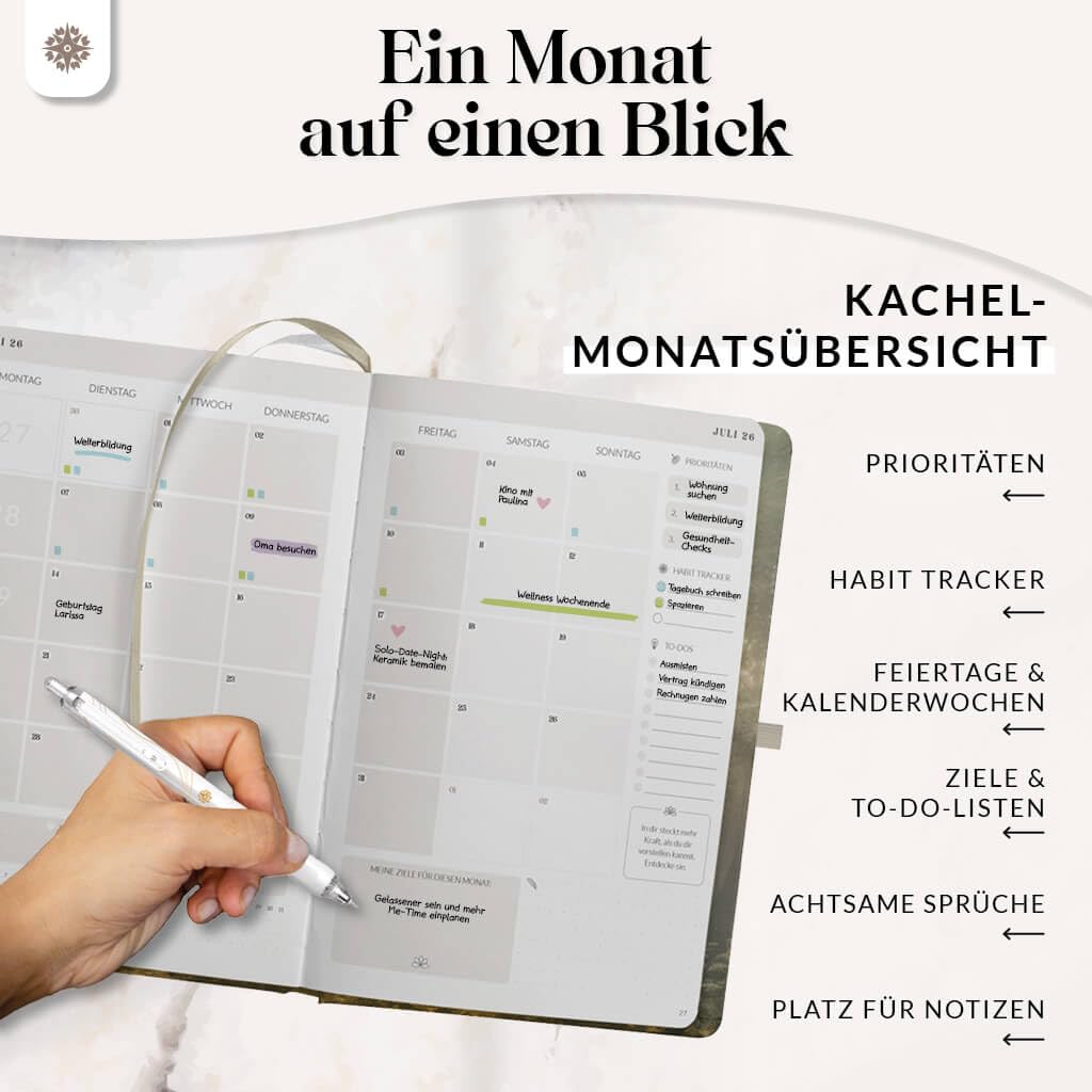 Lebenskompass® Kalender 2026 2027 A5 Wald - Terminplaner Juli 2026 bis Dezember 2027 - 18 Monate Wochenplaner & Buchkalender mit Achtsamkeit, Hardcover mit Goldprägung