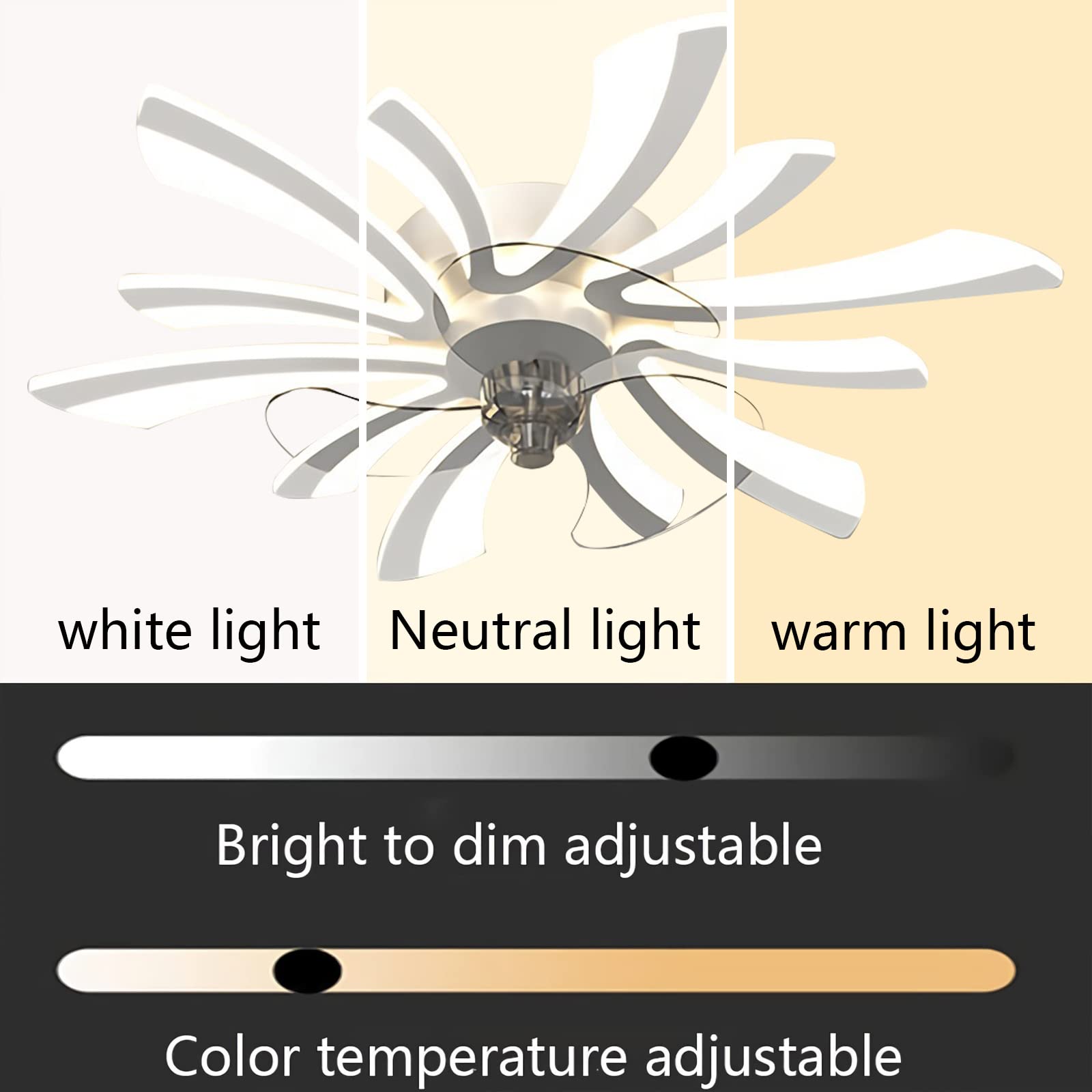 Wentylator sufitowy ze światłem cicha nowoczesna lampa sufitowa LED tryb zimowy silnik prądu stałego możliwość przyciemniania kreatywny 6 świateł wisiorek światło do salonu (Biały, Ø78cm/70W)