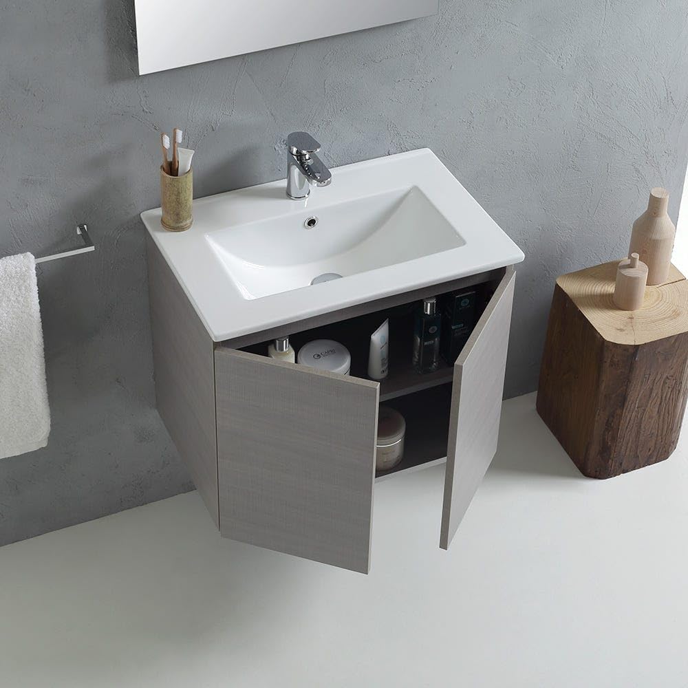 Kiamami Valentina - Mobile Bagno Con Lavabo Da 60 Cm Con Ante In Grigio | Vinci