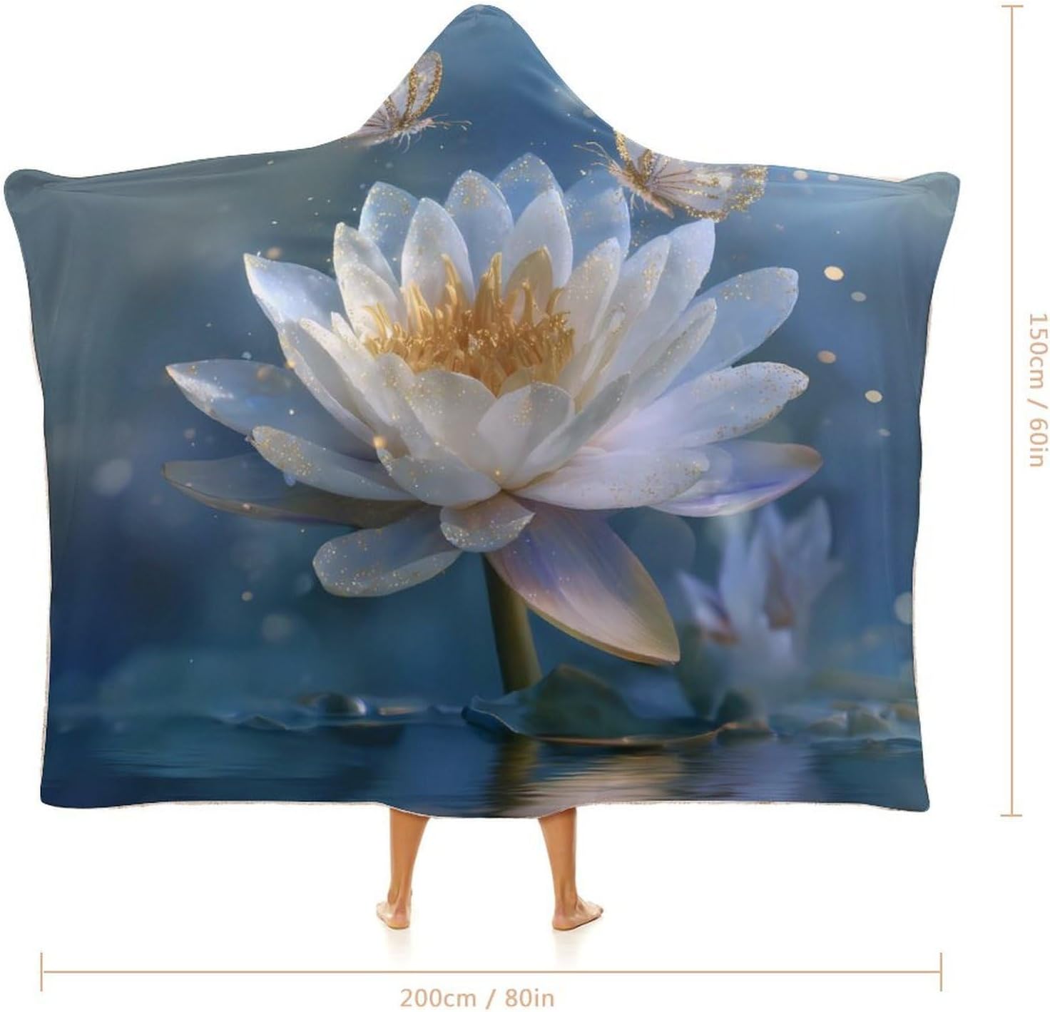 Lotusflower Butterflies Wearable Blanket Oversized Throw Cape | Cozy Hooded Blanket Gifts for Women Men