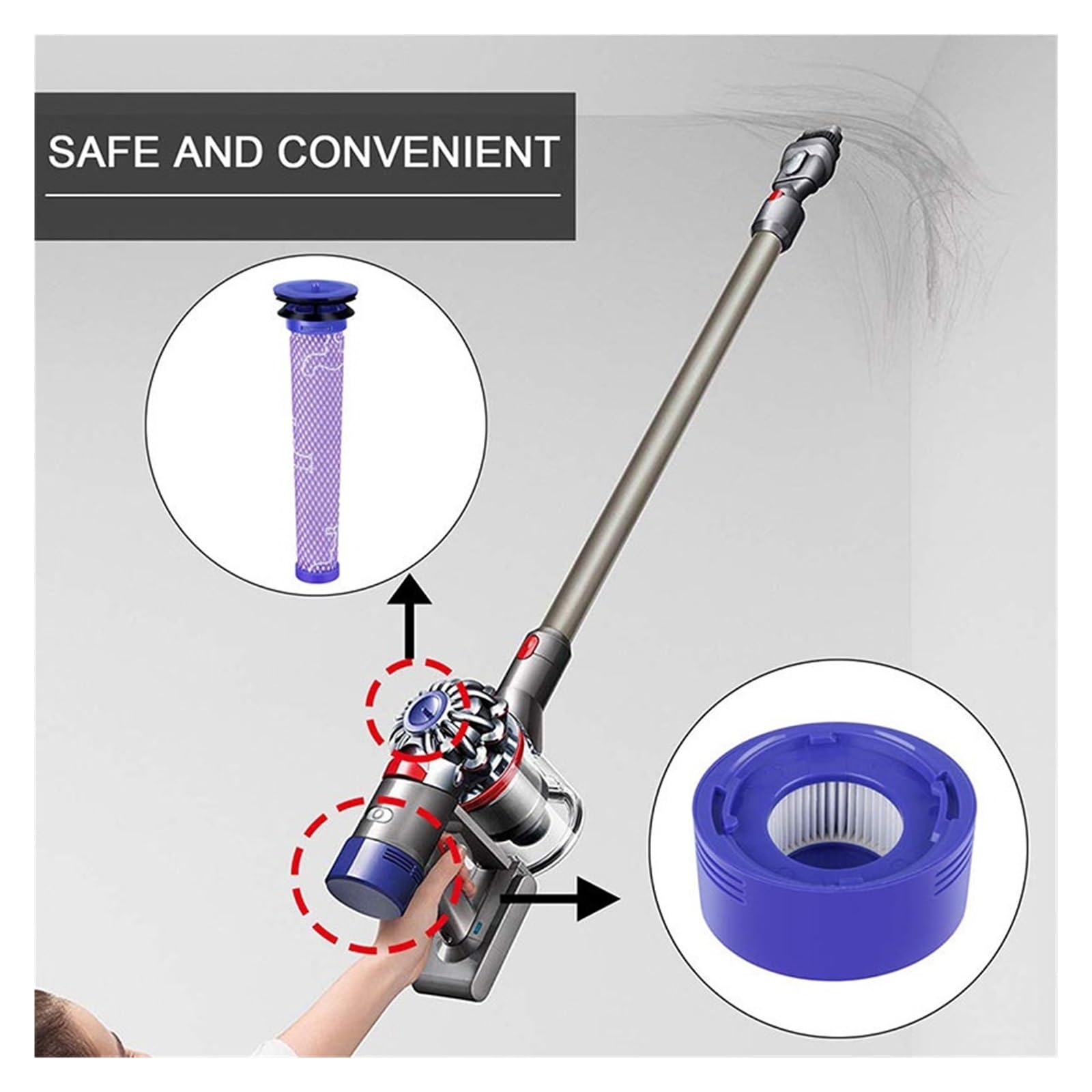 Lipski Filtre HEPA, Compatible for Dyson V8 V7 Accessoire aspirateur Filtre Lavable pièces de Rechange de Rechange (Color : E-9)