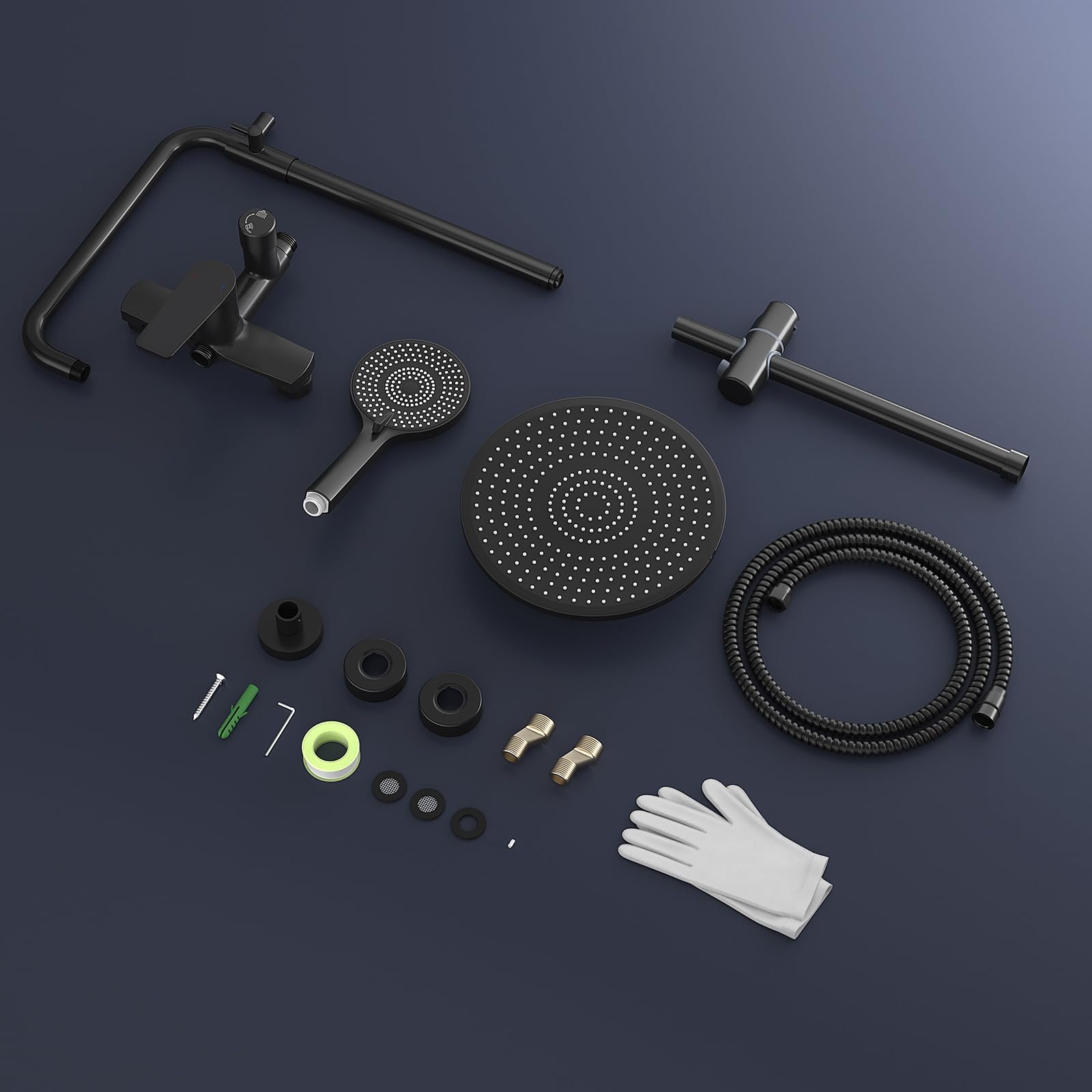 Rainsworth Colonna Doccia con Miscelatore Nero, 25 cm rotondo soffione doccia, doccia a mano 3 Funzione Doccetta, kit doccia, doccia completa