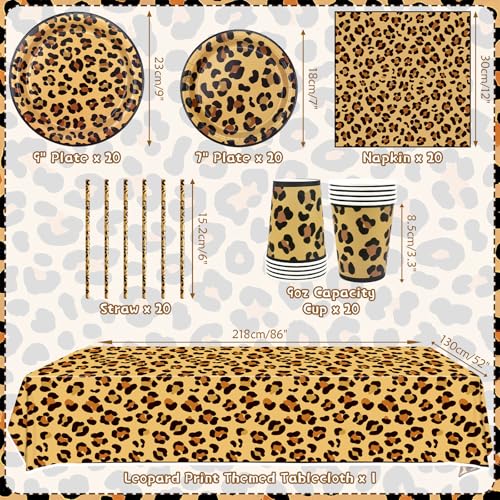 Gepard Geburtstag Party Dekoration, Leopard Print Party Supplies Include Teller Tischdecke Servietten Geschirr für Dschungel Safari Print Baby Shower Serves 20