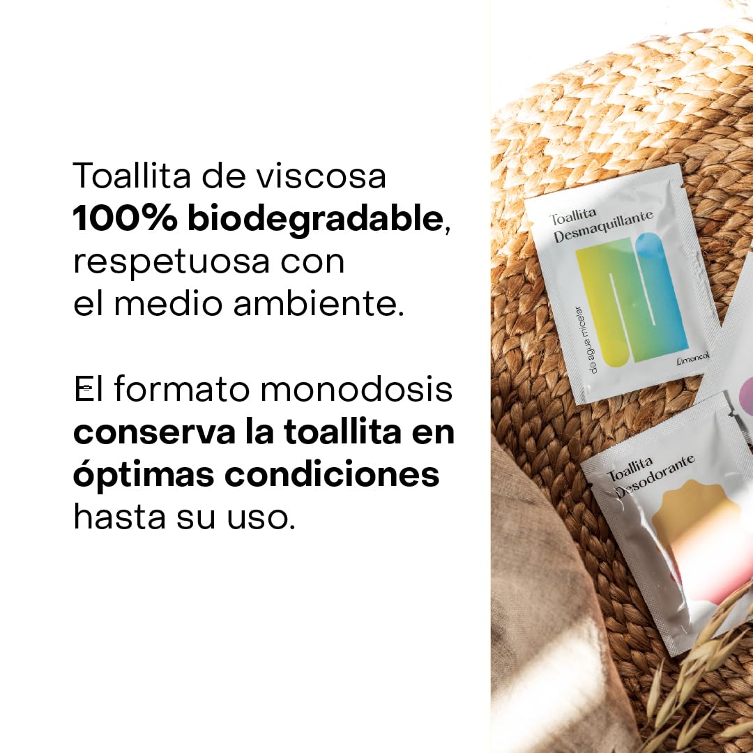 Salviette struccanti con acqua micellare per viso e collo, monodose singola senza risciacquo, 100% viscosa, biodegradabile, pulizia del viso e rimozione del trucco, 50 pezzi