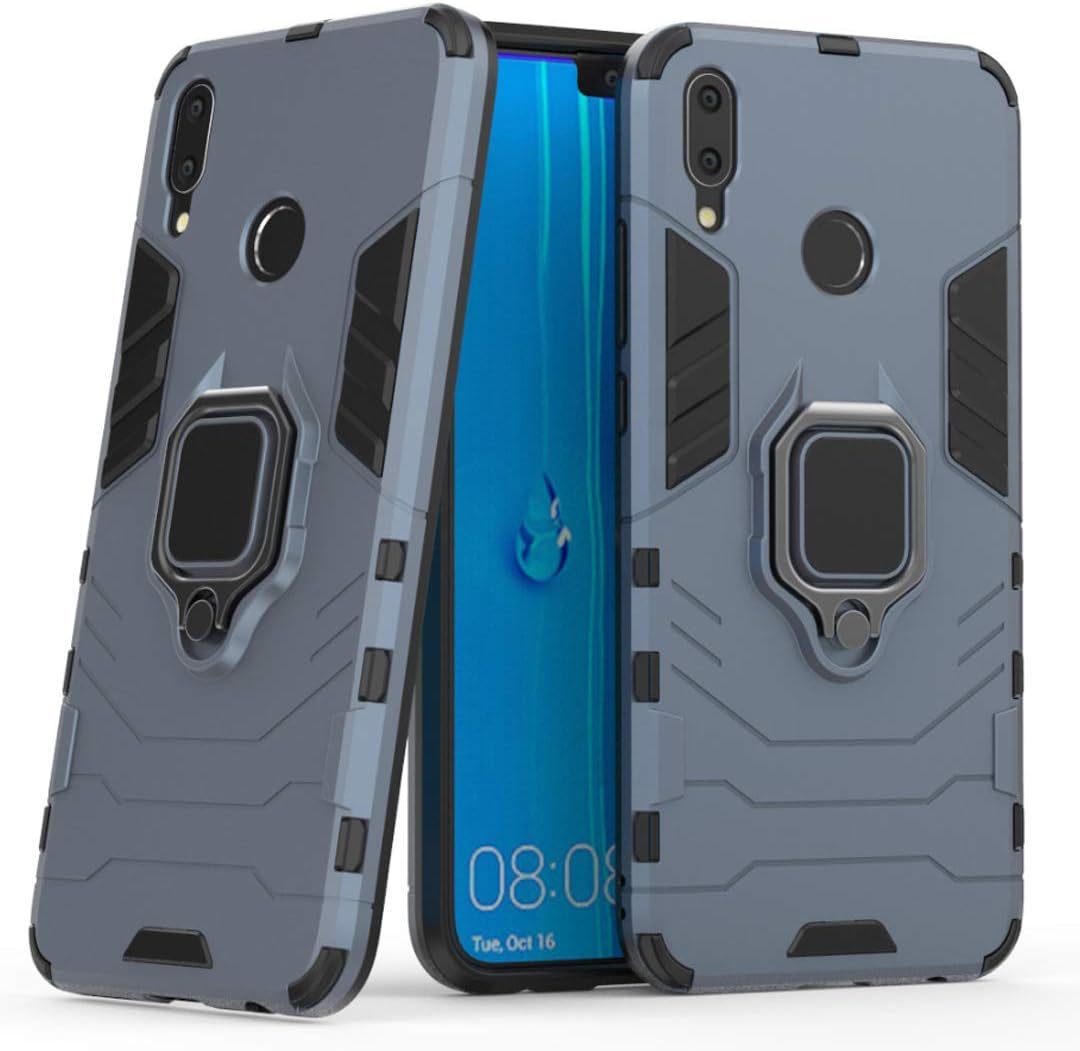 LuluMain Compatible with Huawei Y9 (2019), Enjoy 9 Plus Case, Metal Ring Grip Kickstand Shockproof Hard Bumper (Works with Magnetic Car Mount) Dual Layer Rugged Cover (Navy Blue)