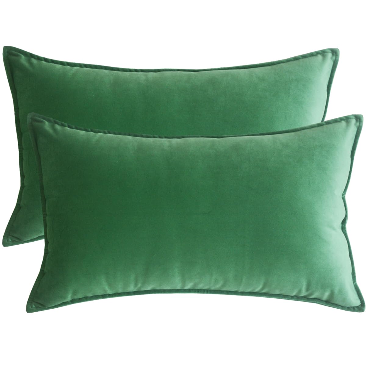 Lutanky Velvet Cushion Covers 40 x 60cm Green Rectangle Piped Throw Pillow cases (Pack of 2) Decorative Long Pillow Covers for Sofa Couch with Invisible Zipper