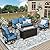 MIXPATIO Patio Furniture Set with Firepit Table, Black Frame Outdoor Conversation Set with 2 x Swivel Chairs, 1 x 3-Seat Sofa for Lawn Garden Backyard, Navy Blue