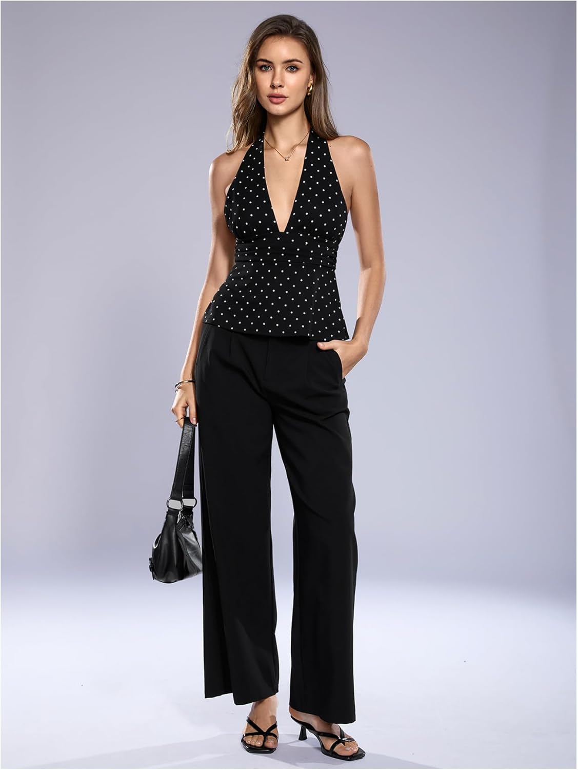 Floerns Women's Vintage Polka Dots Print Halter Tops Sleeveless Tie Back Y2k Tank Top - Image 5