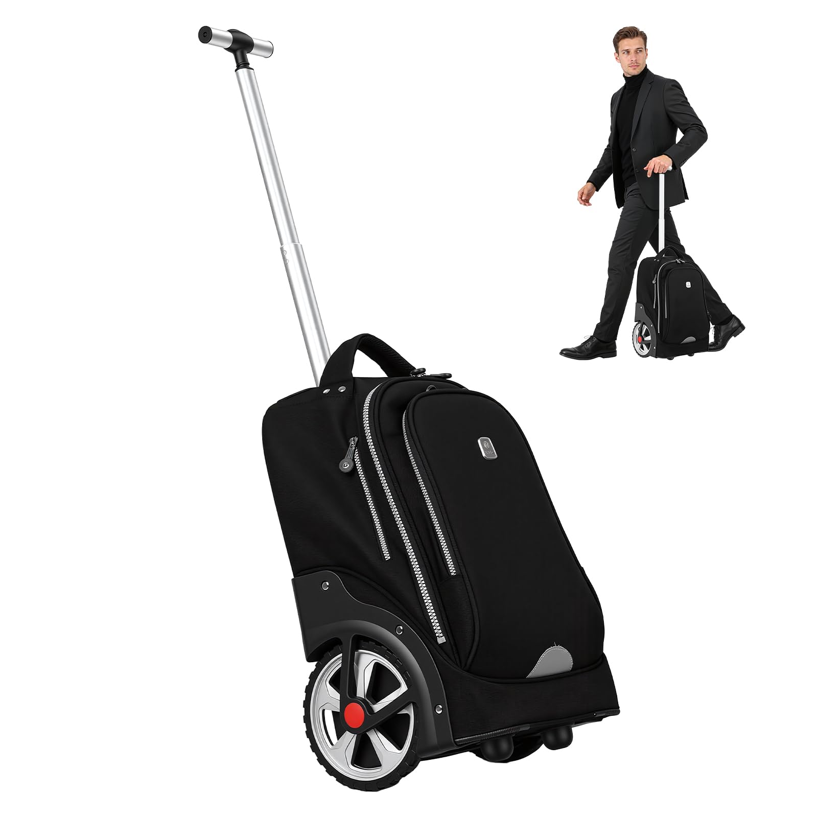 Reiserucksack mit Rollen, 48,3 cm Rolltasche, Laptop-Trolley-Trolley-Tasche, Handgepäck-Koffer für Erwachsene, Business, Uni, Arbeit, Übernachtungsrucksack, Schwarz , S, Klassisch