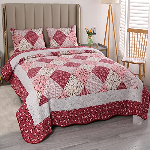 Qucover Colchas para Cama 150 Modernas de Patchwork Colchas de Verano Cubrecama de 230x250 cm y Dos Fundas de Almohada de 50x70 cm Ideal para Verano y Entretiempo Suave y Transpirable