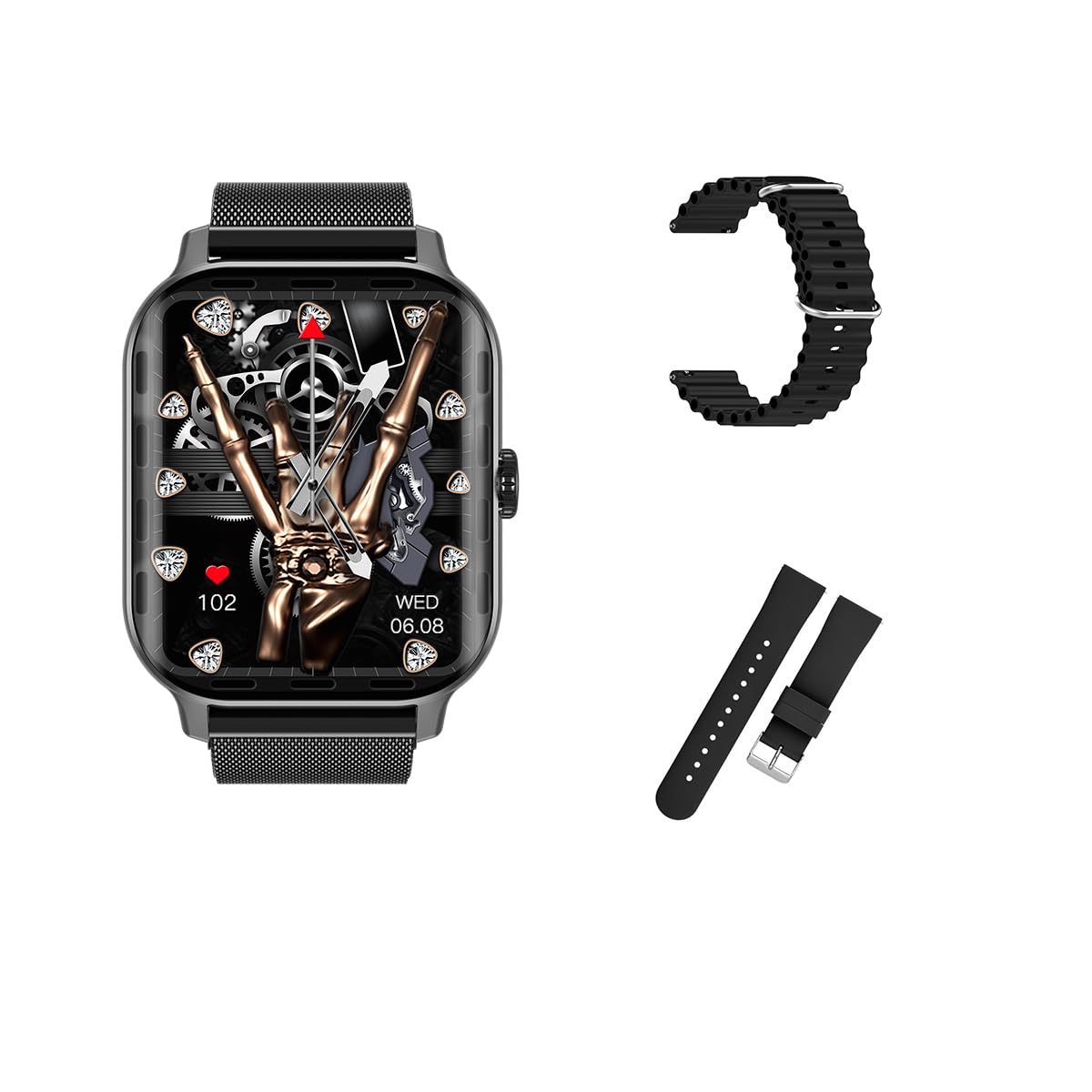 Brandcode ROCK 40 Smart Watch with 2.02 HD Large full display 3 strap Unbreakable Display Fitness Tracker with bluetooth call&Message Alert, for Men Women Compatible with iPhone & Android (Black)