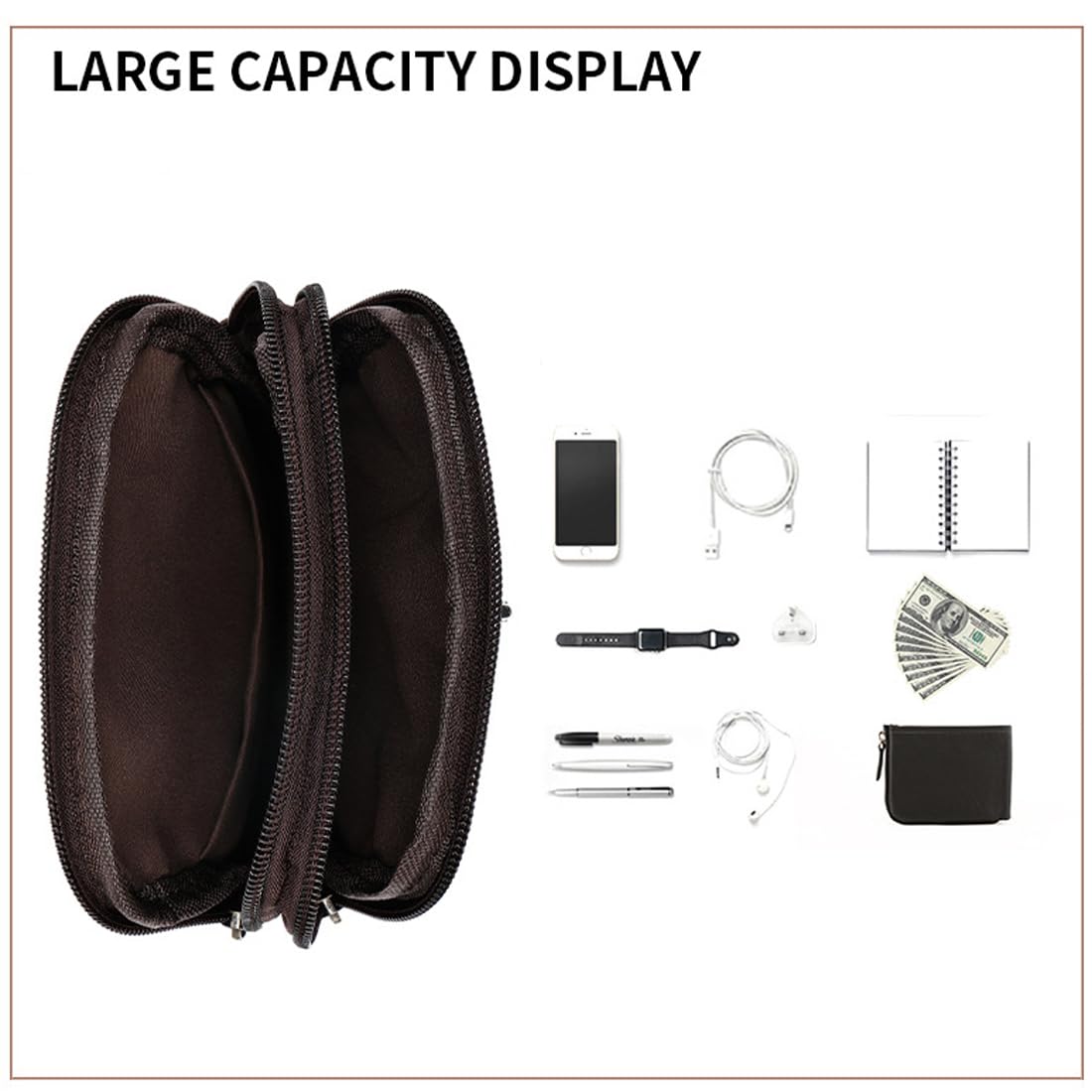 Pochette Téléphone Portable Homme Café, Sacs Bandoulière en Cuir Homme, Business Sac Porte épaule Sac à Main Cuir Portefeuille Étui Imperméable avec Bandoulière Réglable pour Voyage Randonnée Sport