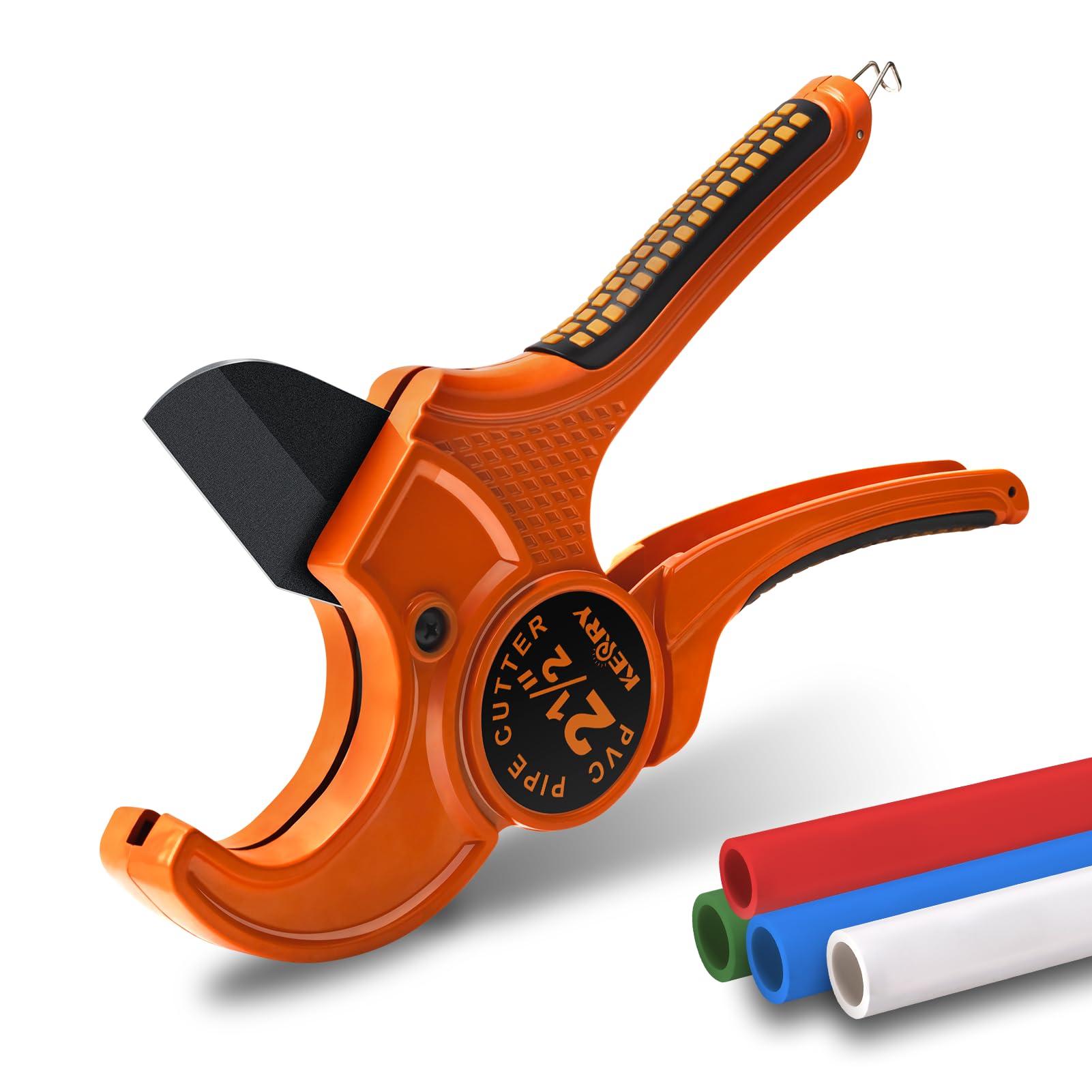 Kerry PVC Pipe Cutter with SK5 Blade, Outer Diameter Up to 2-1/2" Ratcheting Heavy-Duty PEX POLY PE PPR Plastic Hoses and Plumbing Tube Cutting Tool,
