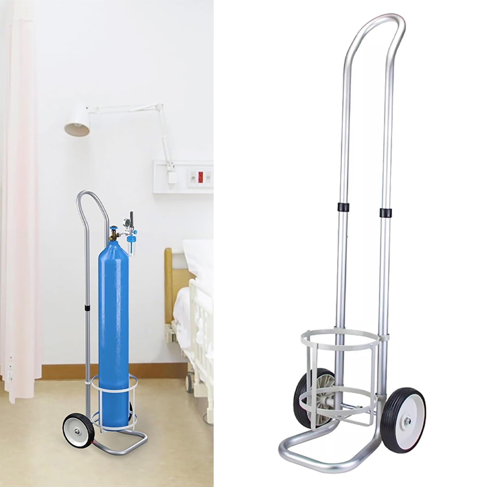 Carrito de soporte para tanque de oxígeno, carrito cilíndrico ajustable con 2 ruedas, estante de aluminio ligero para uso en laboratorio, fábrica y clínica