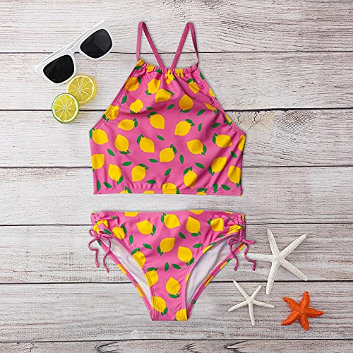 Betadog Girls Two Piece Floral Bikini Beach Sport Tankini Swimsuit Bathing Suits for 3-12 Years (Hot Pink, 11-12 Years)3