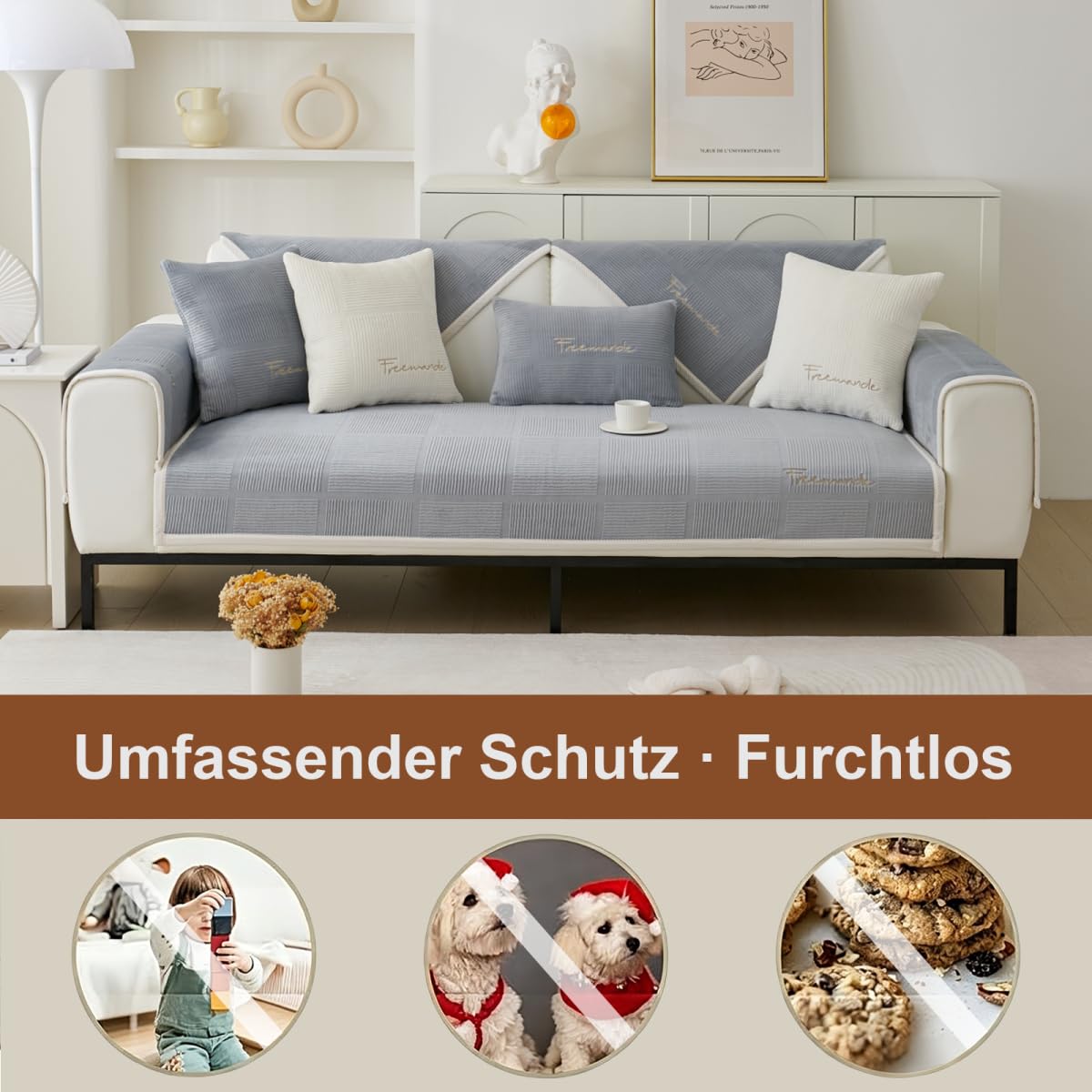 Universelle Sofa Überzug, Sofadecken für Sitzfläche, Sofaschoner rutschfest, L/U Form Sofaüberwurf, Sofa Cover, Sofabezug Ecksofa,Grau,90x160cm