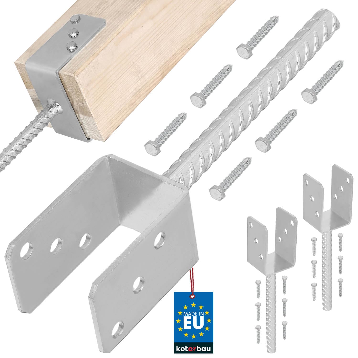 KOTARBAU® 2 pcs U Post Base - for Concrete - Galvanised Steel - 61 mm (2.40 Inches) - Silver - Fence Post Support - Pillar Support