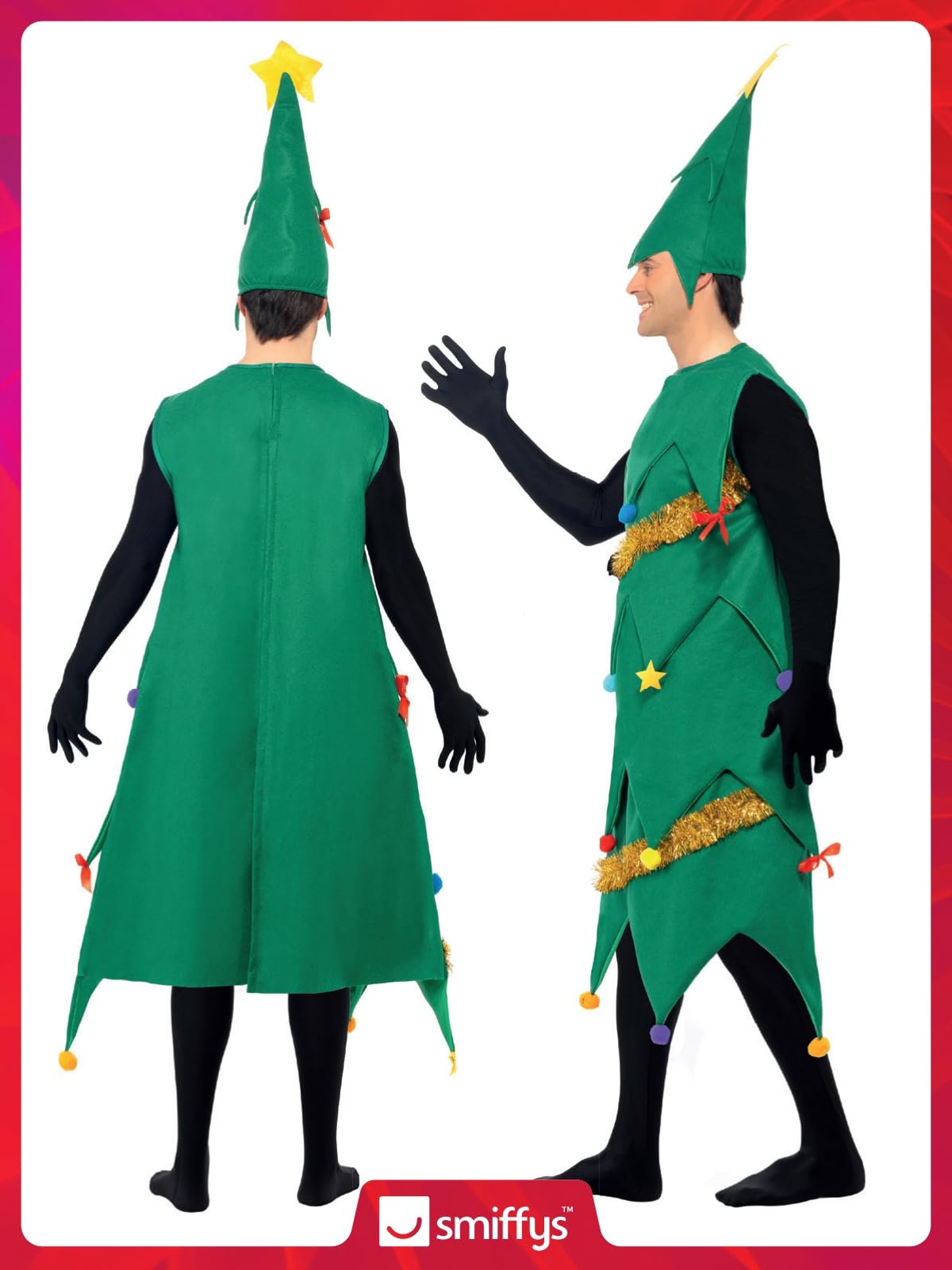 Smiffys Costume sapin de Noël, Vert, avec tunique et chapeau, Deluxe Halloween
