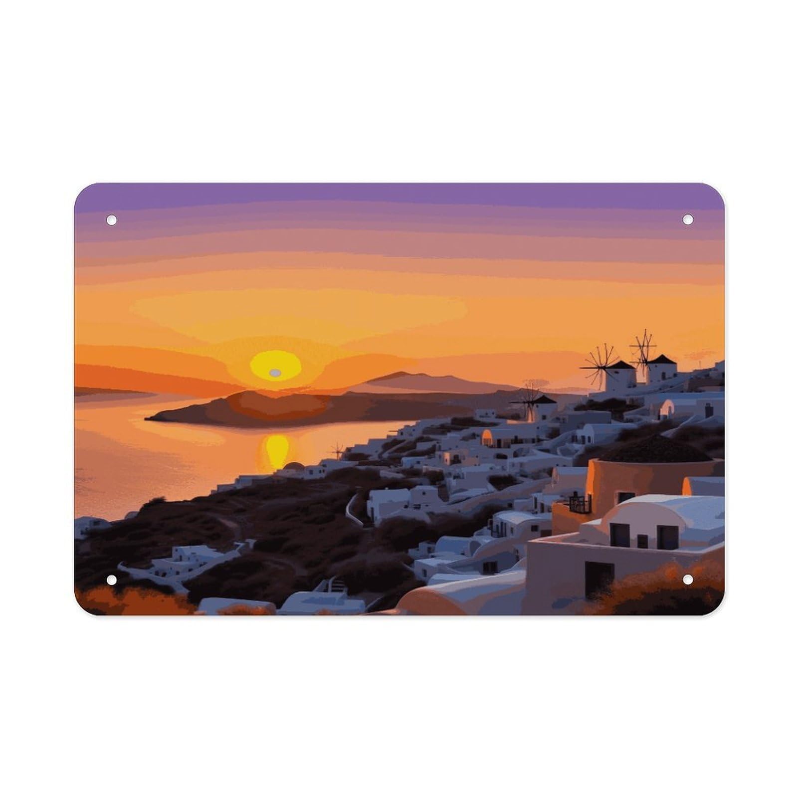 Fekiloot Style Greece Island Sunset Landscape Metal Signs Wall Art Tin Sign