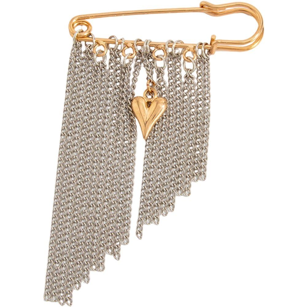 Sslvya Tassel Chain Brooch Pin Heart Chain Lapel Pin Elegant Fringe Safety Pin for Jackets Scarves Dresses Clothing Decoration