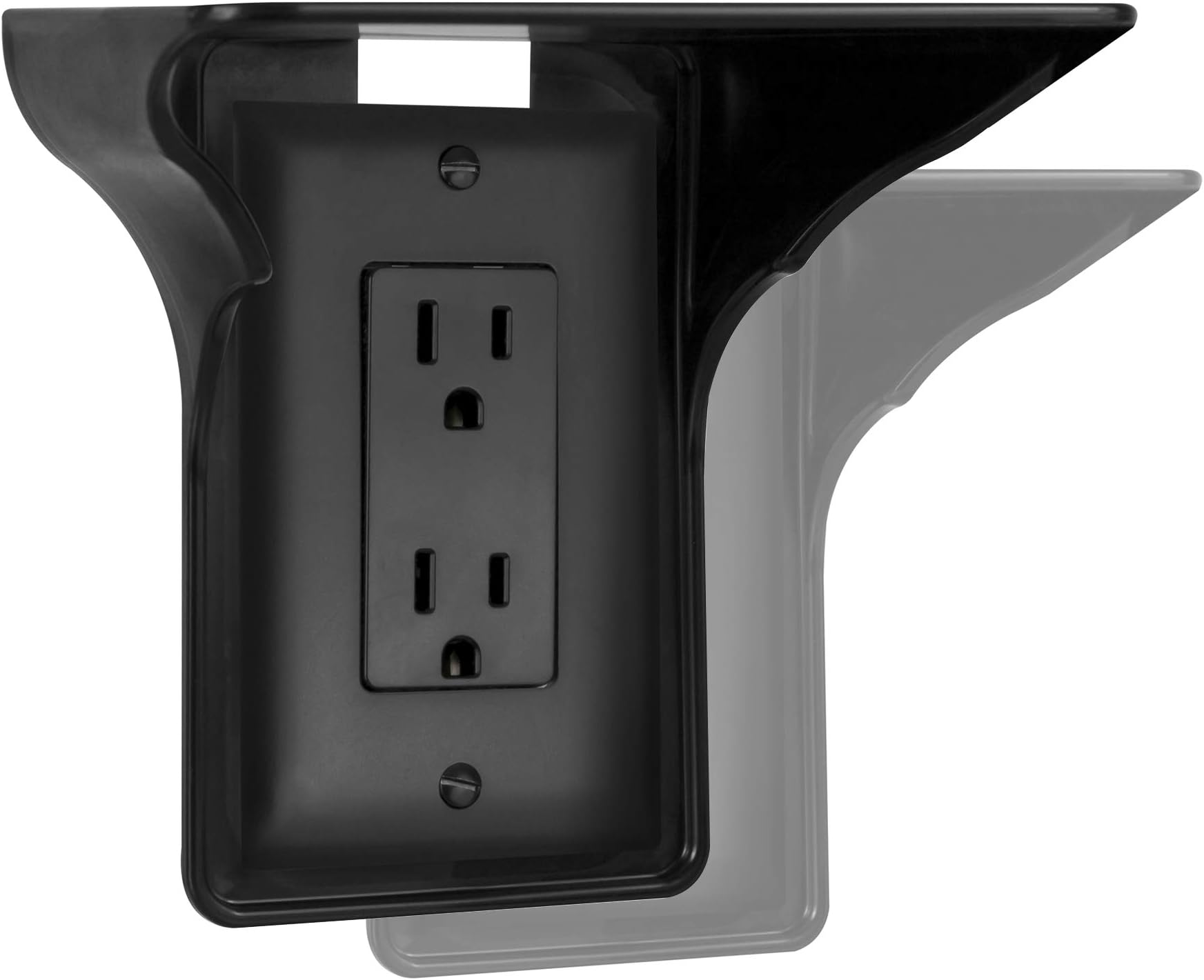 BeraTek Industries Power Perch Wall Outlet Shelf - Convert Your Outlet into Display Shelves - Alexa Speaker Stand, Electric Toothbrush Holder - Light Socket Shelf by Storage Theory - 2 Pack, Black