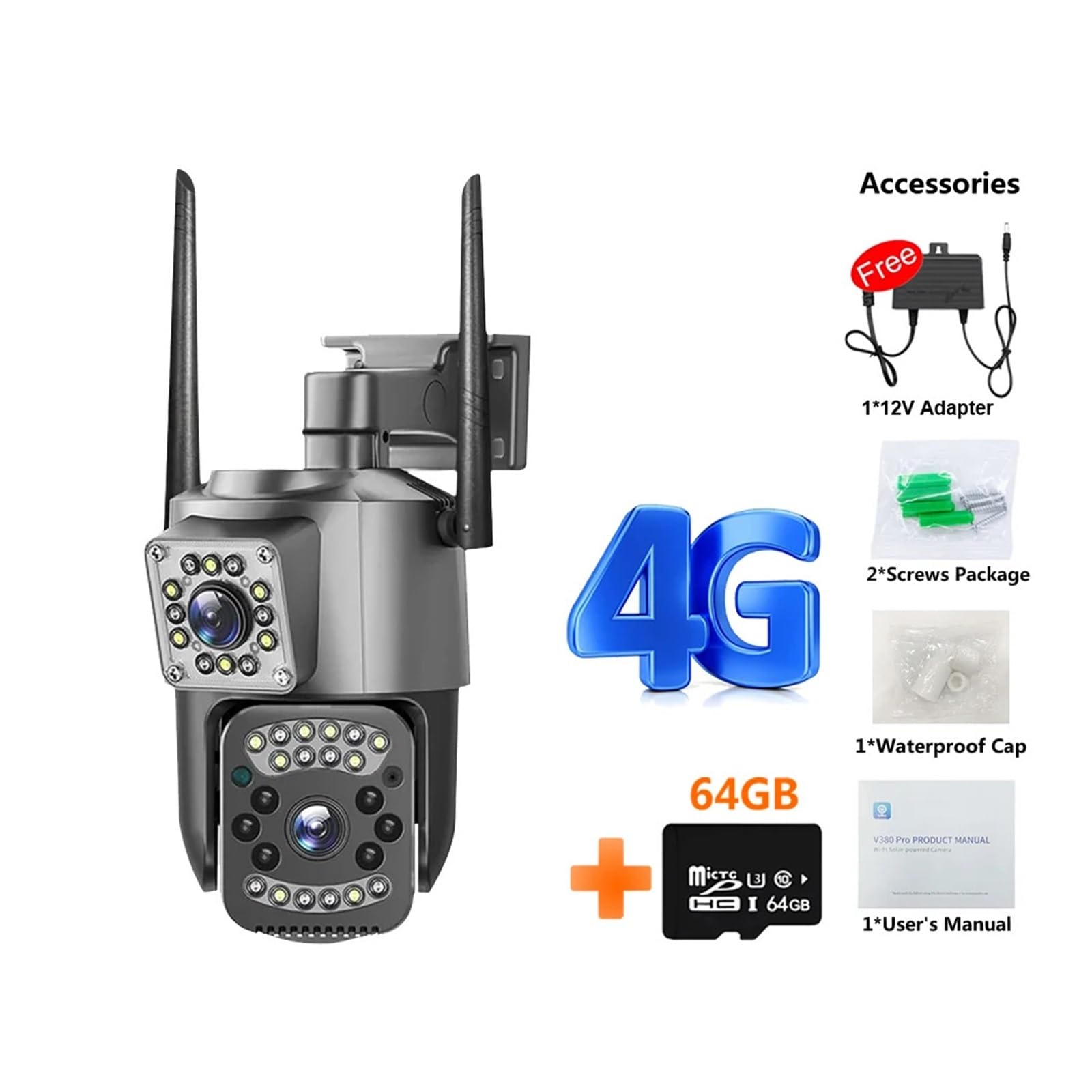 Caméra de sécurité extérieure SIM 4K 4MP 4G