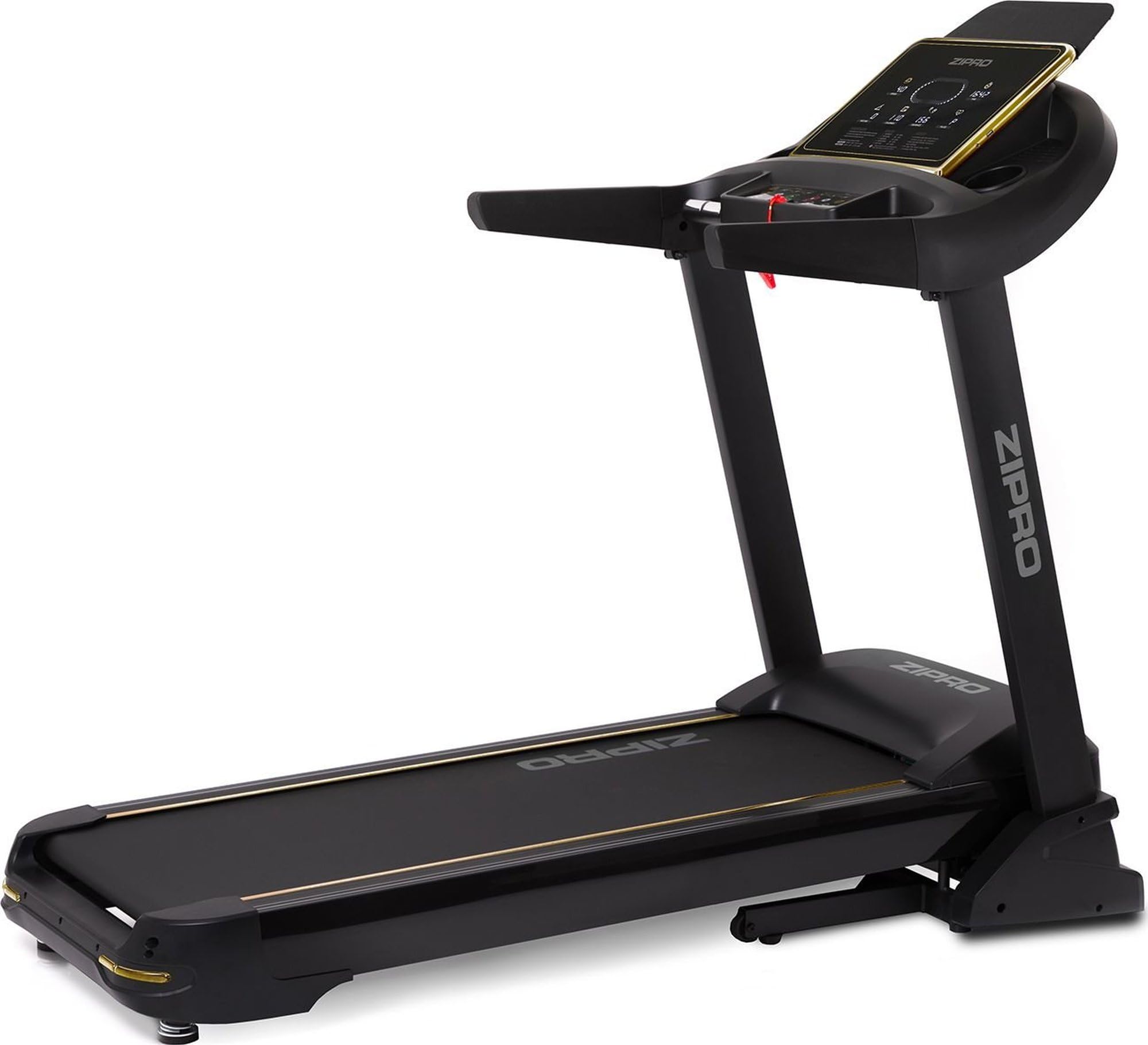 ZIPRO Pacemaker Gold Treadmill folded for storage.