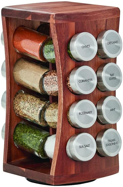 Kamenstein 16 Jar Hourglass Revolving Countertop Spice Rack with Spices Included