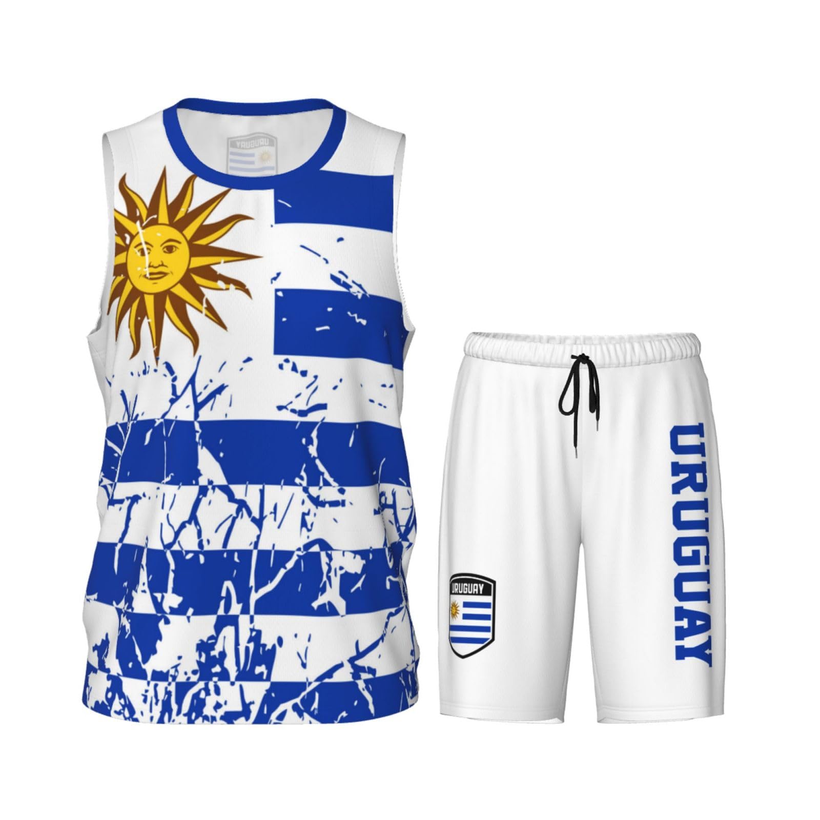 Uruguay Flag Grain (1) Basketball Jersey Uniform Suit for Men Adults Training Athletic Set